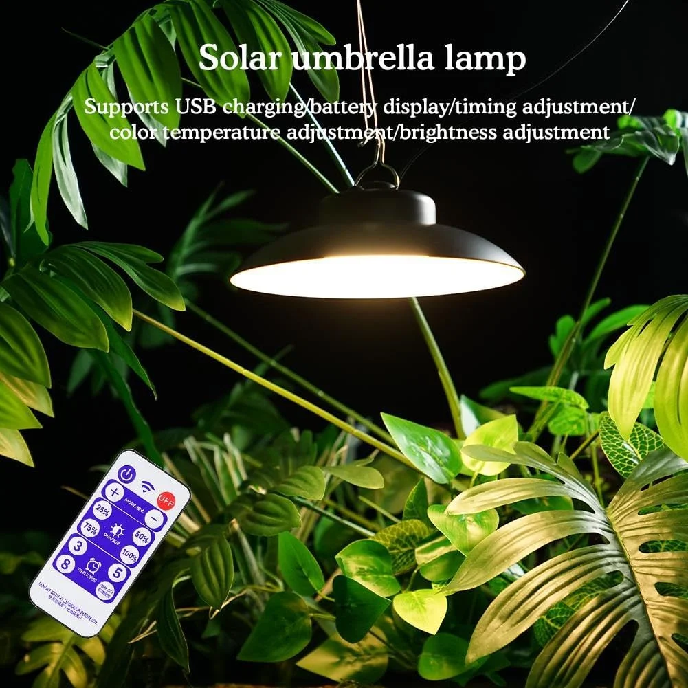 چراغ چتری خورشیدی فضای باز، چراغ های آویز ضد آب چتری پاسیو با ریموت کنترل از راه دور قابل حمل و تایمر