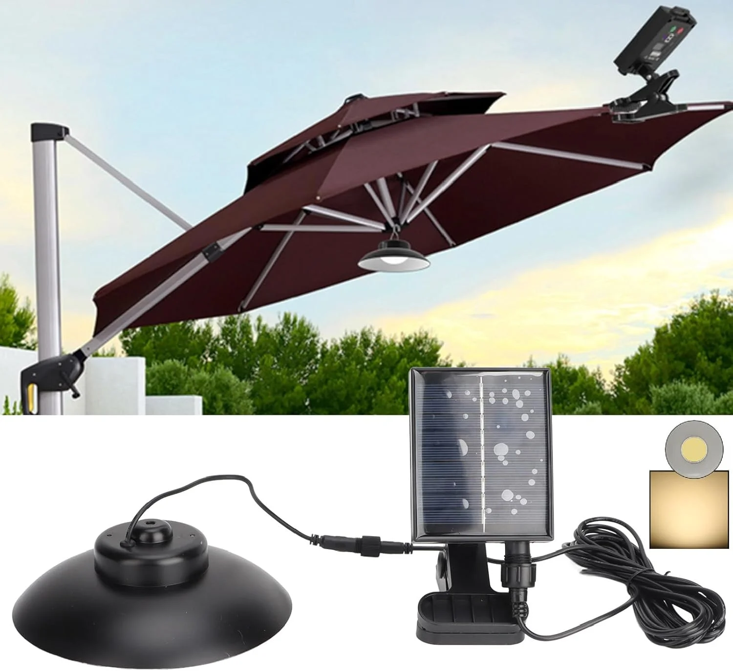 چراغ چتری خورشیدی، چراغ چتری باغ ضد آب، چراغ چتر خورشیدی فضای باز، چراغ چتر پاسیو با کنترل از راه دور زمان دار برای ساحل، باغ، کمپینگ، و