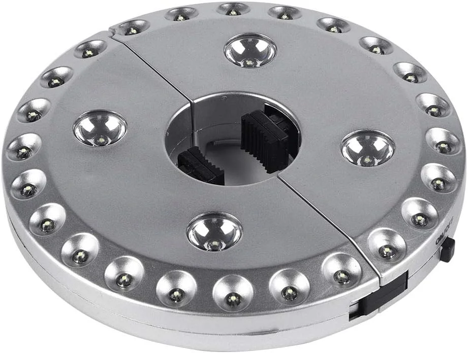 چراغ چادر LED مدل 24+4، چراغ قابل حمل میله چتر با گیره قابل تنظیم برای فعالیت های فضای باز، چترهای پاسیو، کمپینگ (نقره ای)