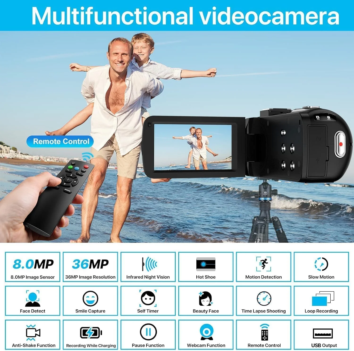 دوربین فیلمبرداری IXNAIQY 1080P 30FPS 36MP مناسب برای ولاگ و یوتیوب، دید در شب، صفحه نمایش 3.0 اینچی IPS، زوم دیجیتال 16X به همراه کنترل از راه دور و 2 باتری دوربین فیلمبرداری IXNAIQY 1080P 30FPS 36MP مناسب برای ولاگ و یوتیوب، دید در شب، صفحه نمایش 3.0 اینچی IPS، زوم دیجیتال 16X به همراه کنترل از راه دور و 2 باتری