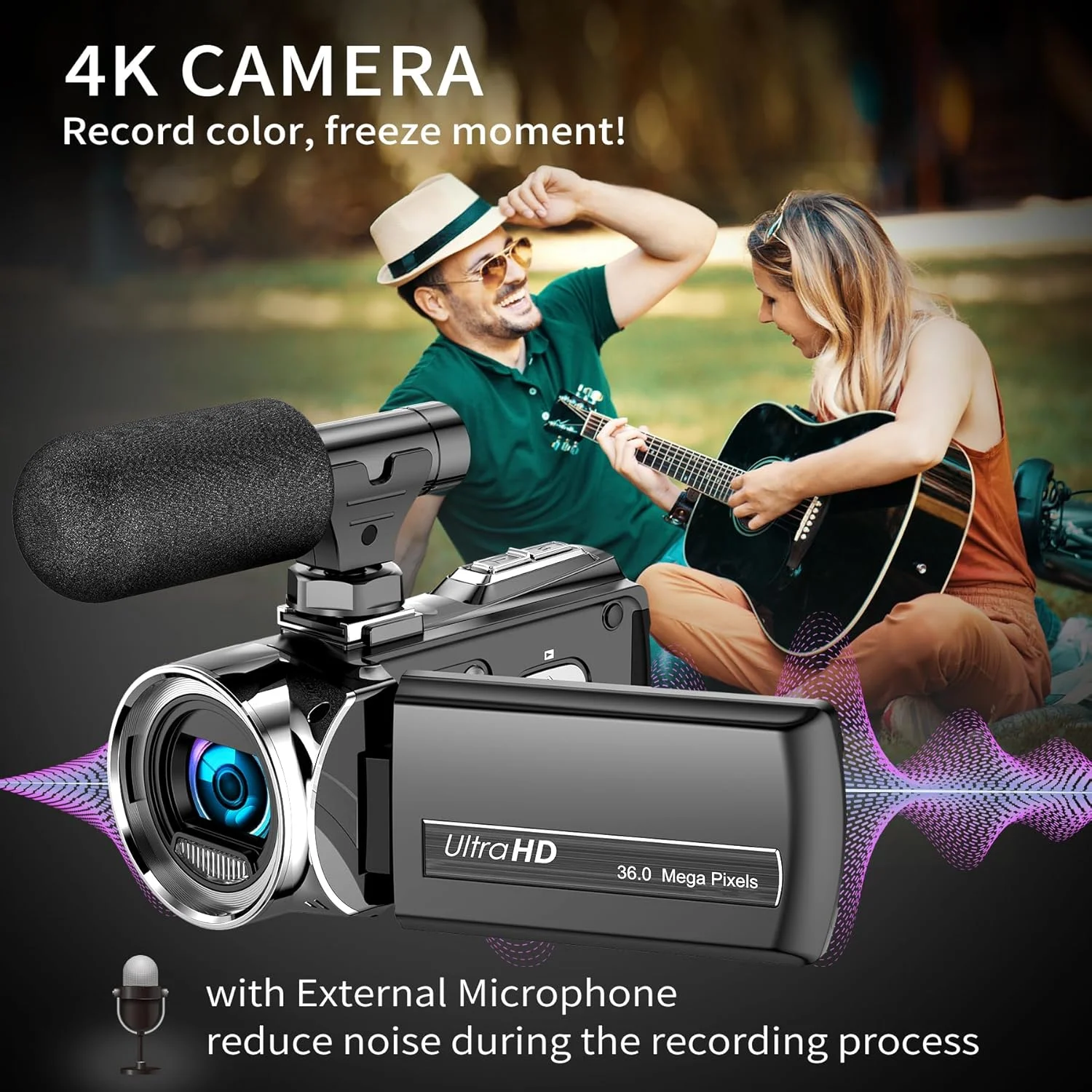 دوربین فیلمبرداری هوجوکوجو 4K 36.0 مگاپیکسل مناسب ولاگ برای یوتیوب، صفحه نمایش 3.0 اینچی IPS، زوم دیجیتال 18X به همراه باتری و سه پایه