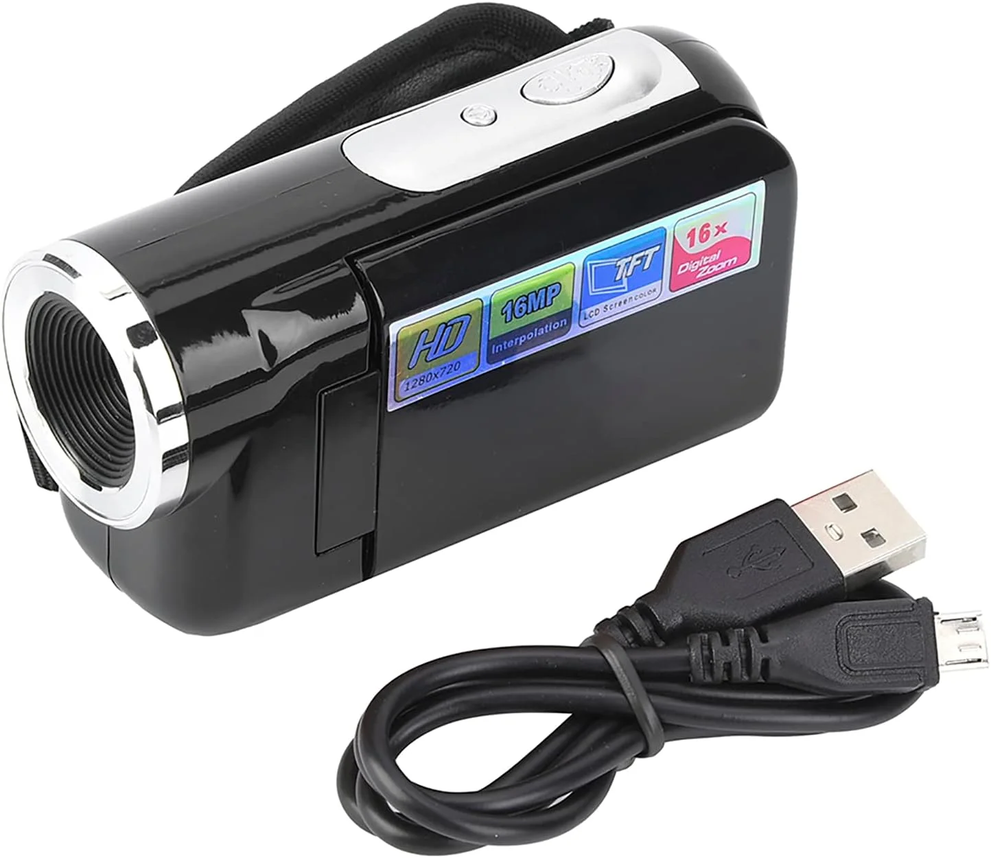 دوربین فیلمبرداری دستی KOSDFOGE 16X HD با صفحه نمایش TFT LCD، دوربین فیلمبرداری اسباب بازی، دوربین فیلمبرداری برای کودکان، برای خاص کردن تولدها، کریسمس و تعطیلات (مشکی)