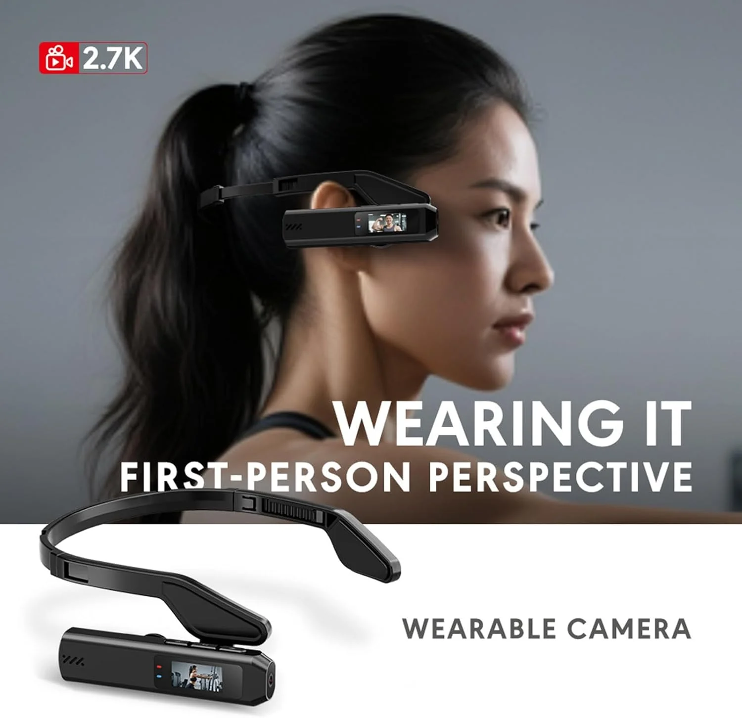 دوربین فیلمبرداری هدست Kikumi، دوربین اکشن 2.7K با قابلیت اتصال به تلفن هوشمند برای دوچرخه سواری، تثبیت کننده هوشمند، لنز زاویه باز، پایه سبک قلاب گوش، پشتیبانی از چند زبان