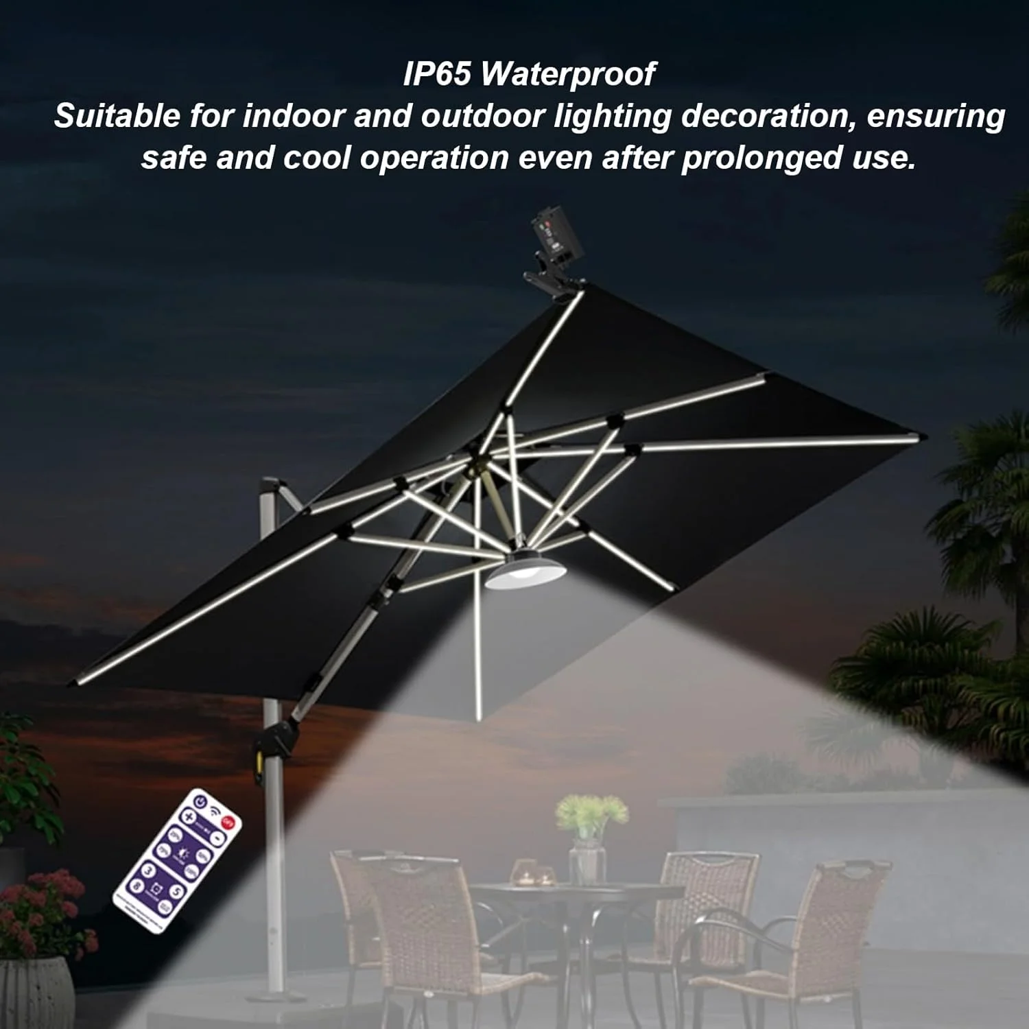 چراغ چتری پاسیو خورشیدی Sorandy، کنترل از راه دور، حالت زمان بندی، 12 ساعت روشنایی، ایده آل برای چترهای پاسیو 6 تا 10 فوتی، مناسب برای هر دو نوع معمولی