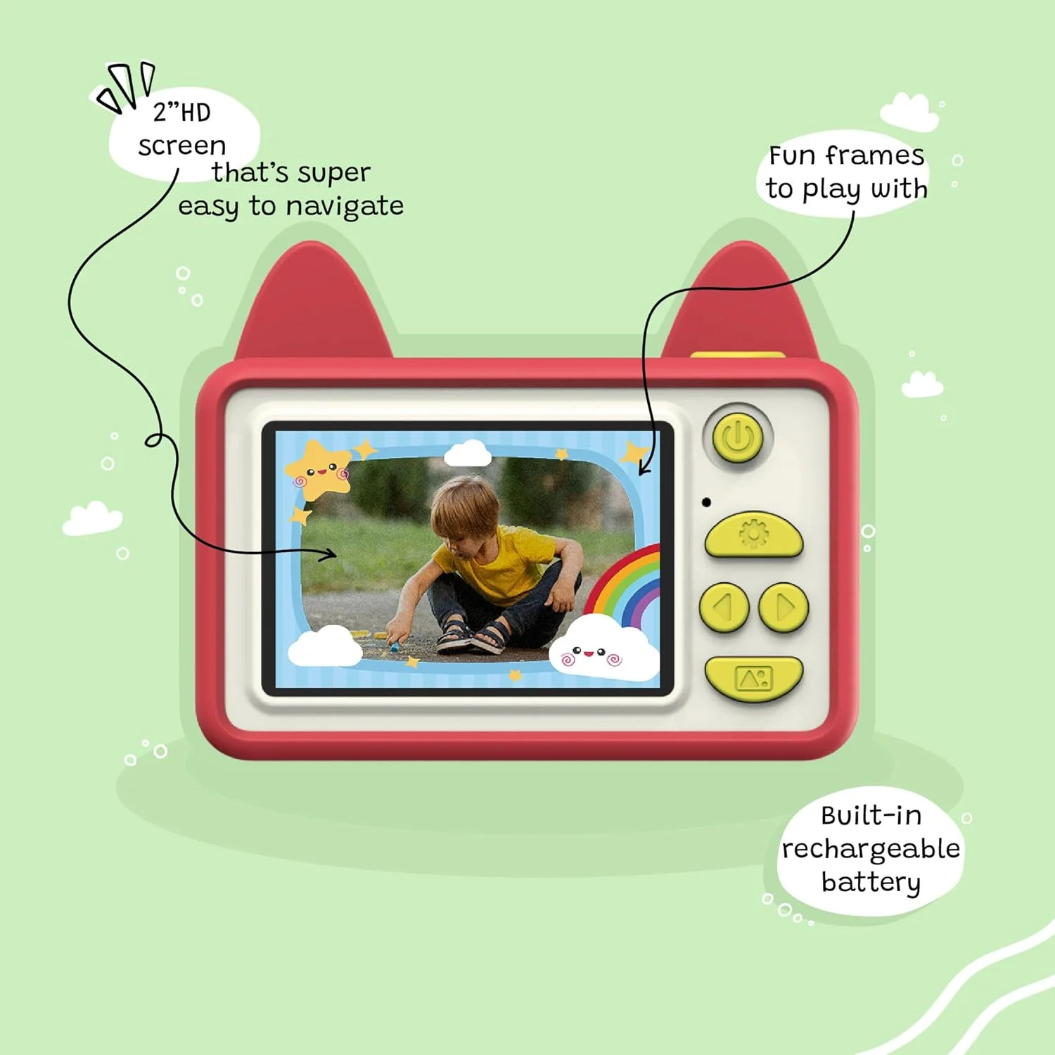 دوربین دیجیتال و فیلمبرداری کودکانه Kidamento، بدنه سیلیکونی نرم و بدون BPA، کارت حافظه 32 گیگابایتی - مدل C - آکیتو روباه