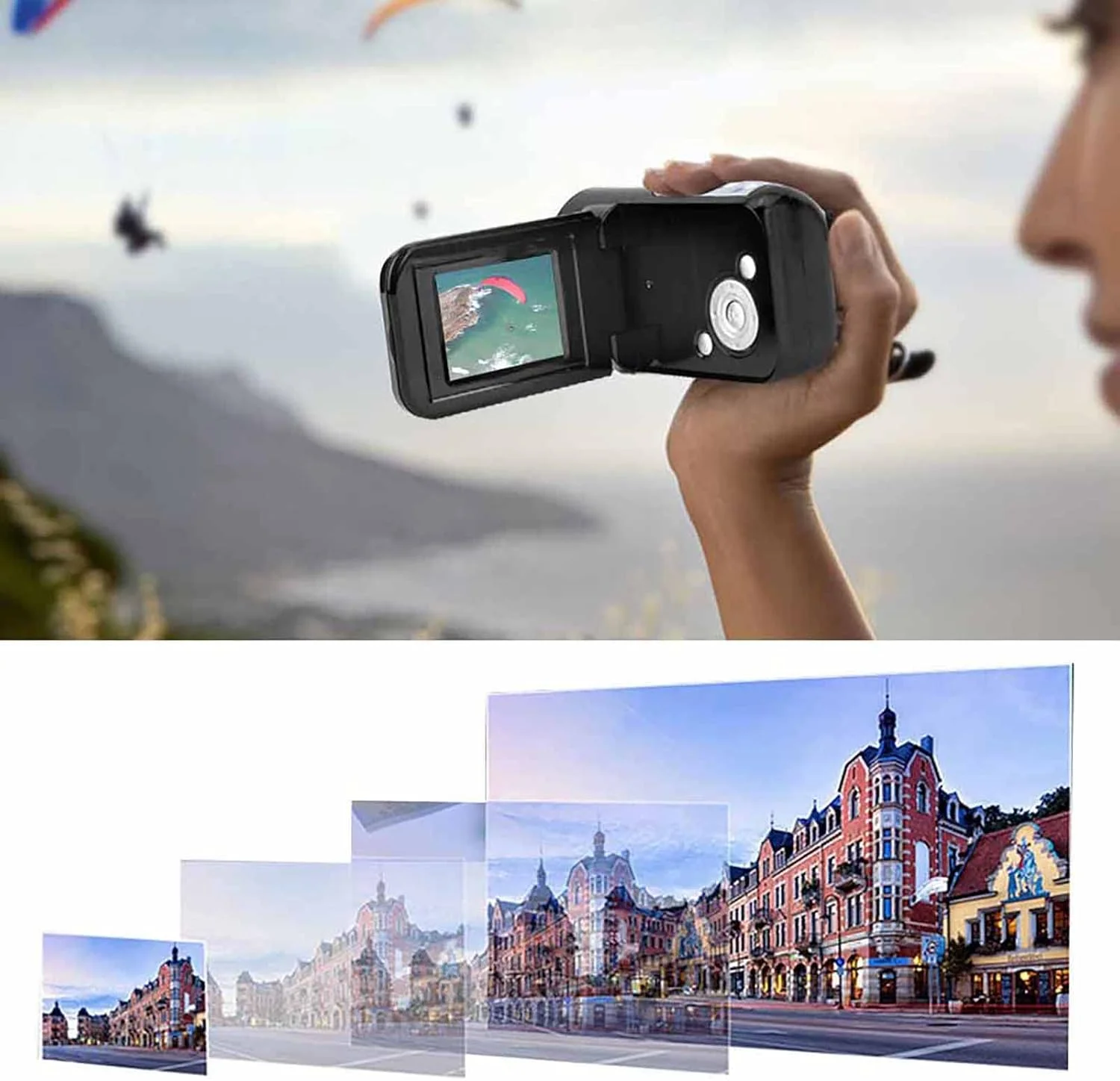 دوربین فیلمبرداری دستی KOSDFOGE 16X HD با صفحه نمایش TFT LCD، دوربین فیلمبرداری اسباب بازی، دوربین فیلمبرداری برای کودکان، برای خاص کردن تولدها، کریسمس و تعطیلات (مشکی)