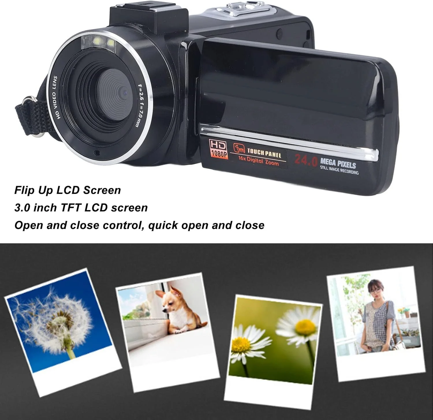 دوربین فیلمبرداری KOSDFOGE FHD 1080P با صفحه نمایش 3.0 اینچی 270 درجه و زوم دیجیتال 16 برابر به همراه کنترل از راه دور