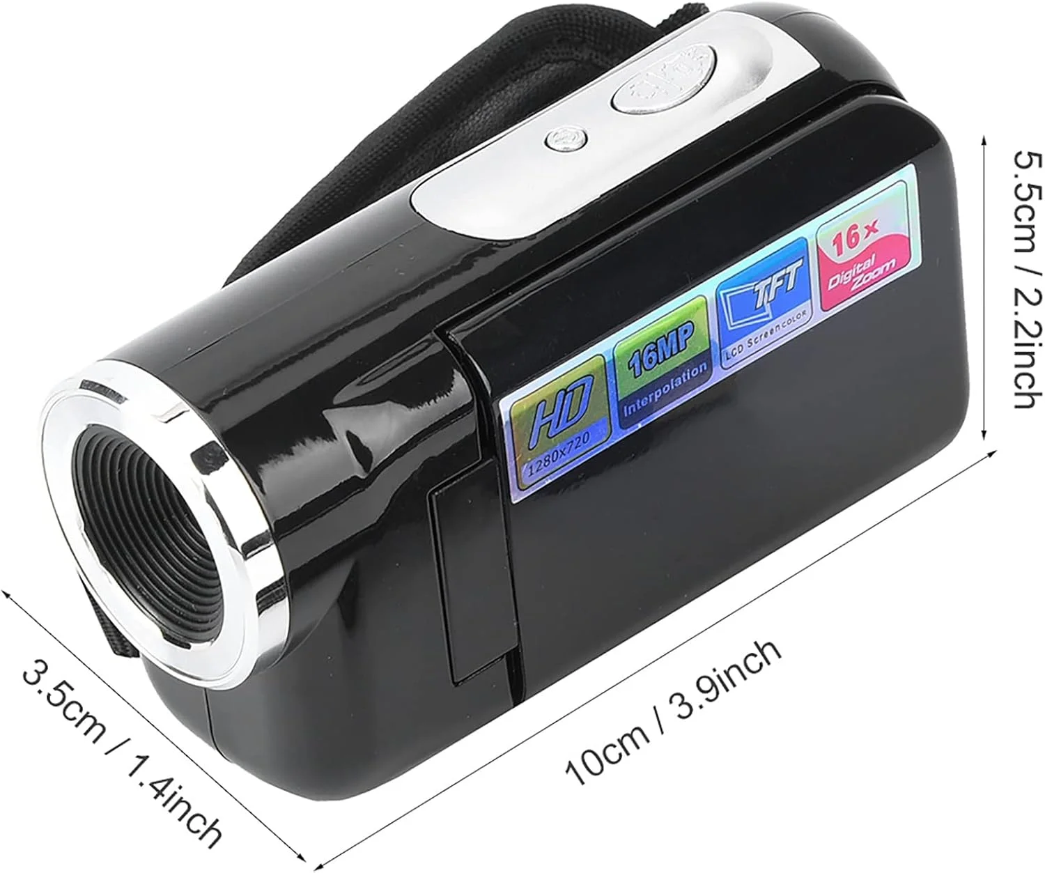 دوربین فیلمبرداری دستی KOSDFOGE 16X HD با صفحه نمایش TFT LCD، دوربین فیلمبرداری اسباب بازی، دوربین فیلمبرداری برای کودکان، برای خاص کردن تولدها، کریسمس و تعطیلات (مشکی)