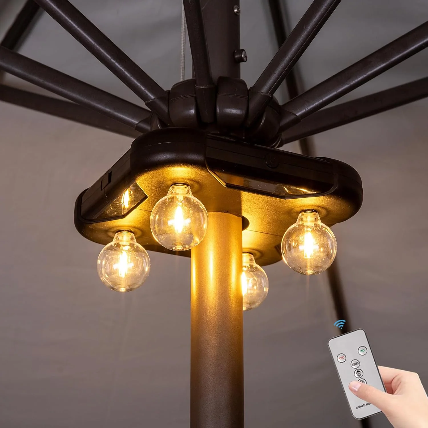 چراغ چتری فضای باز، چراغ LED چتری با باتری و لامپ های G40، چراغ میله ای چتری بی سیم با 3 حالت روشنایی برای چترهای حیاط خلوت، چادرهای کمپینگ، باربیکیو یا استفاده در فضای داخلی