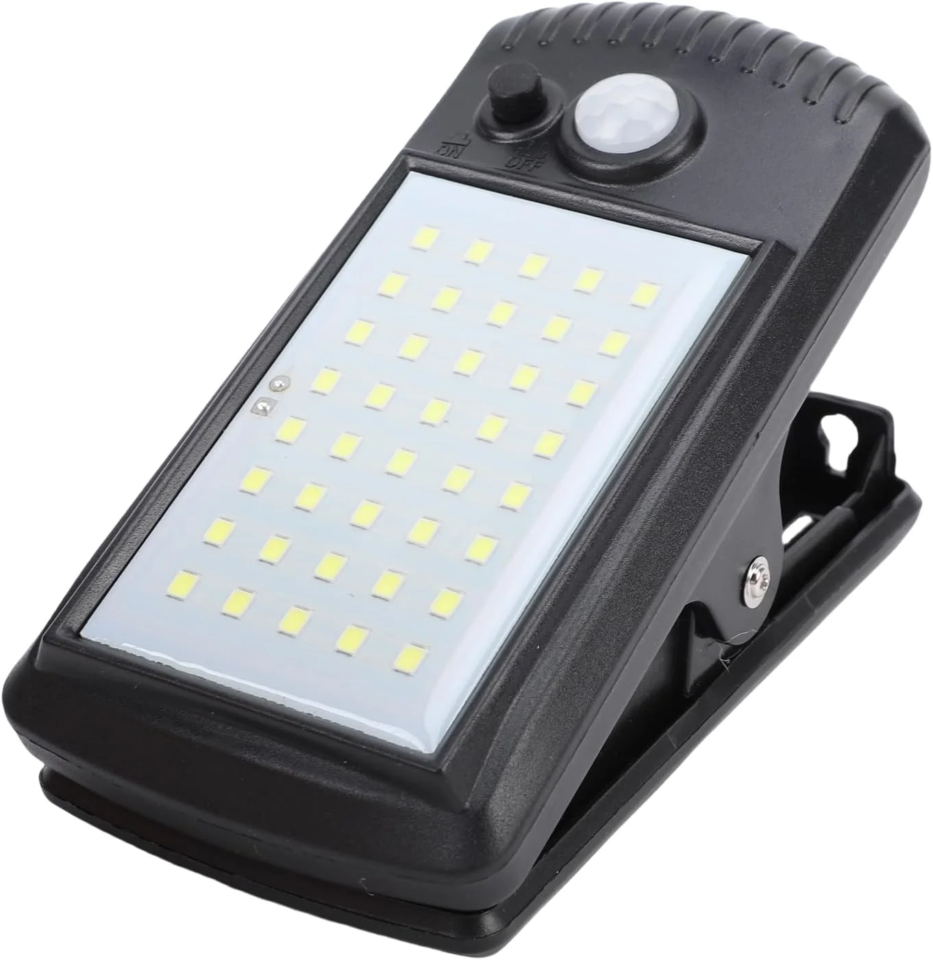 چراغ خورشیدی 40 ال ای دی با گیره/نگهدارنده، چراغ امنیتی ضد آب IP65 حسگر حرکتی خورشیدی در فضای باز برای حصار، دیوار، گاراژ، عرشه، پاسیو، چتر، کمپینگ قابل حمل