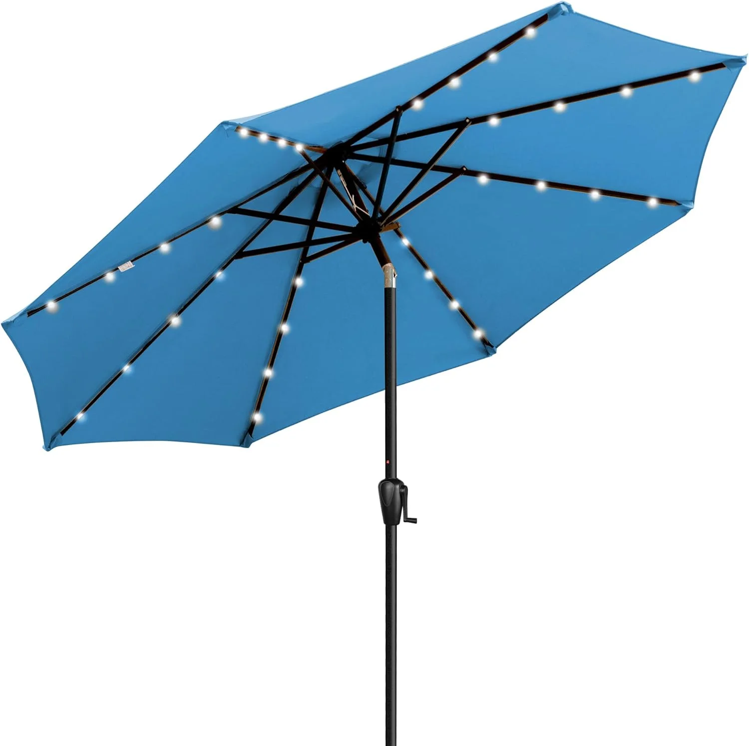 چتر آفتابگیر گرد 2.7 متری با 32 چراغ ال ای دی خورشیدی، قابلیت تنظیم زاویه با دکمه فشاری و سیستم بالابر هندلی، چتر روشنایی خورشیدی مناسب فضای باز برای پاسیو، عرشه و حیاط خلوت