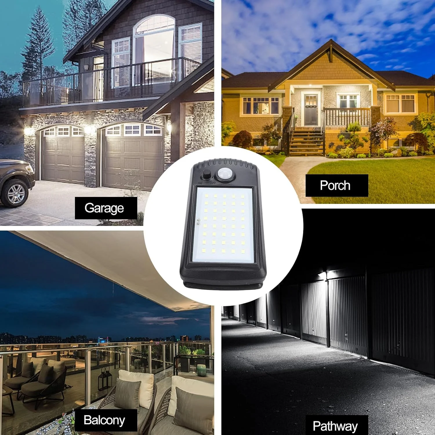 چراغ خورشیدی 40 ال ای دی با گیره/نگهدارنده، چراغ امنیتی ضد آب IP65 حسگر حرکتی خورشیدی در فضای باز برای حصار، دیوار، گاراژ، عرشه، پاسیو، چتر، کمپینگ قابل حمل