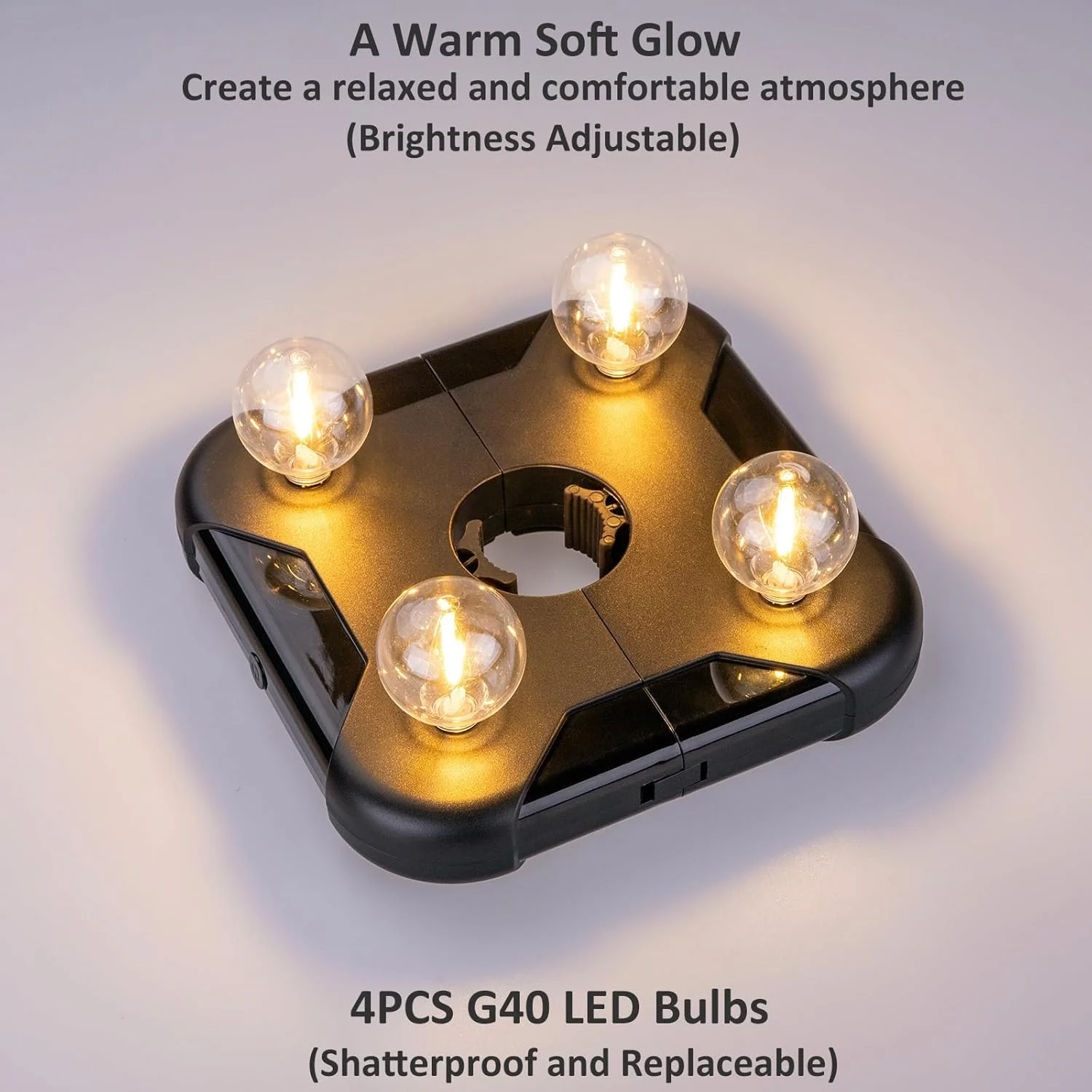 چراغ چتری فضای باز، چراغ LED چتری با باتری و لامپ های G40، چراغ میله ای چتری بی سیم با 3 حالت روشنایی برای چترهای حیاط خلوت، چادرهای کمپینگ، باربیکیو یا استفاده در فضای داخلی