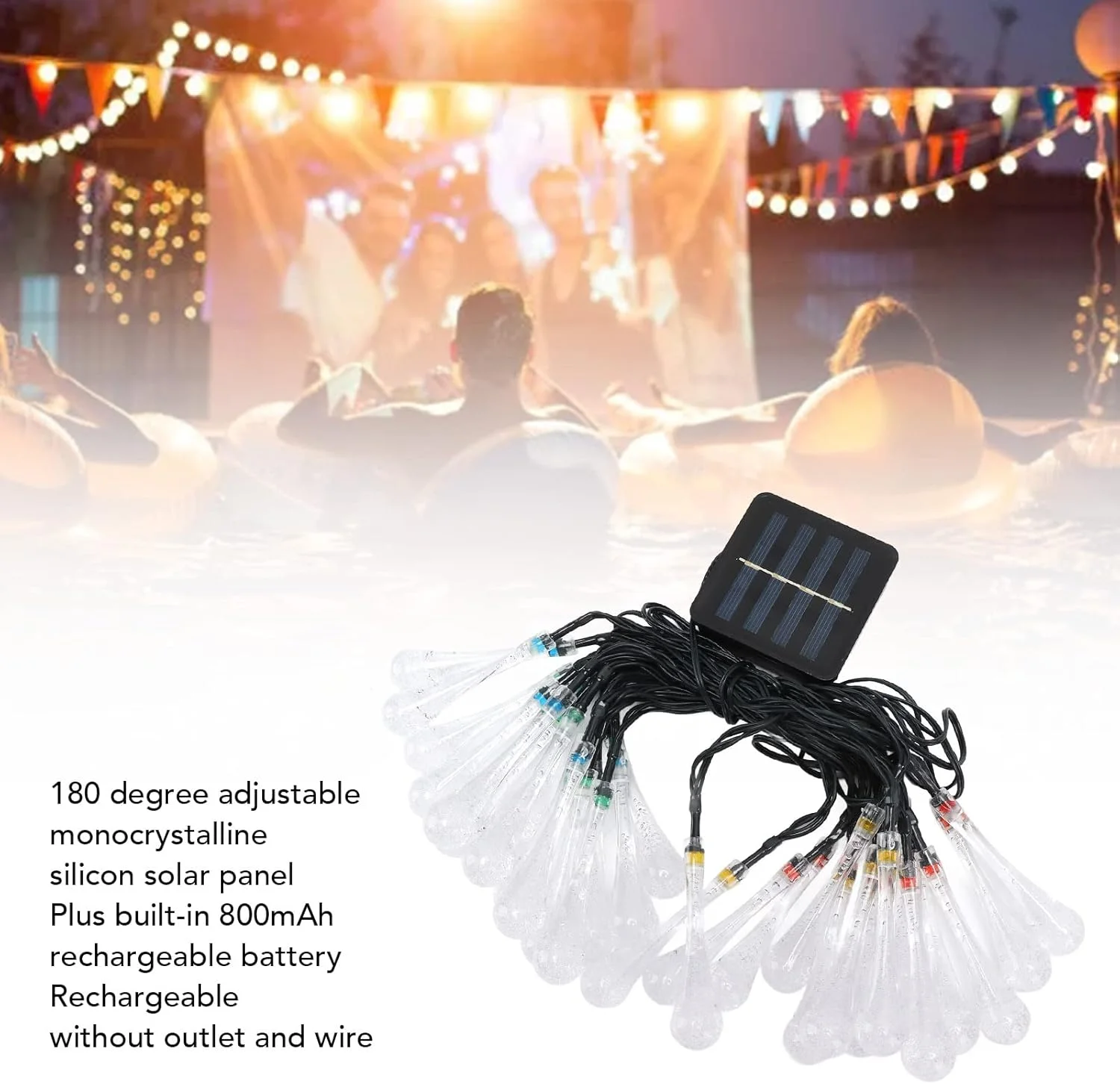 چراغ های ریسه ای خورشیدی، چراغ های ریسه ای ضد آب IP65 برای فضای باز مناسب برای چتر (نور رنگارنگ)