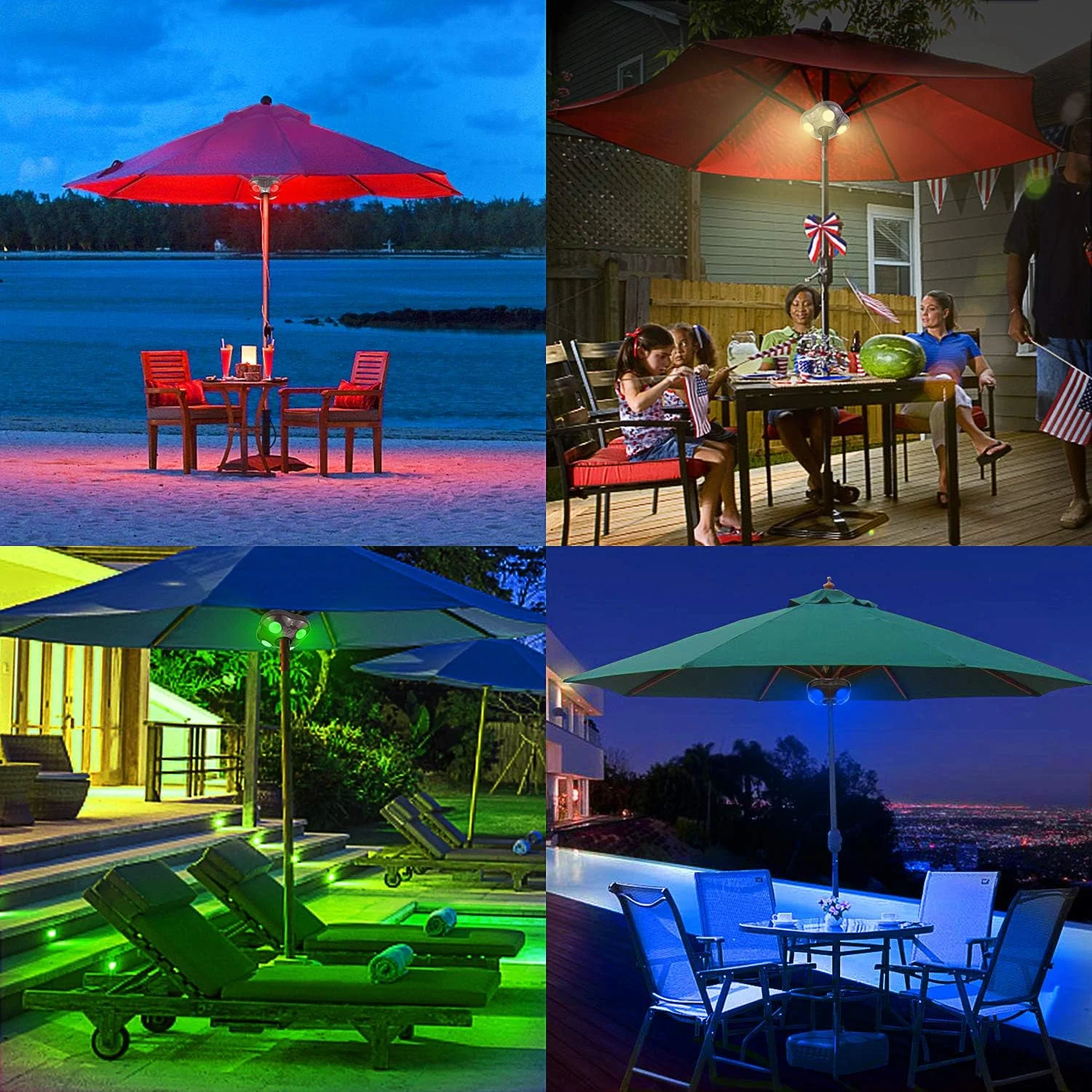 چراغ چتری با باتری، 16 رنگ RGB با قابلیت تغییر رنگ برای چترهای پاسیو به همراه ریموت کنترل، چراغ های زیر چتری برای چترهای جانبی - برنزی