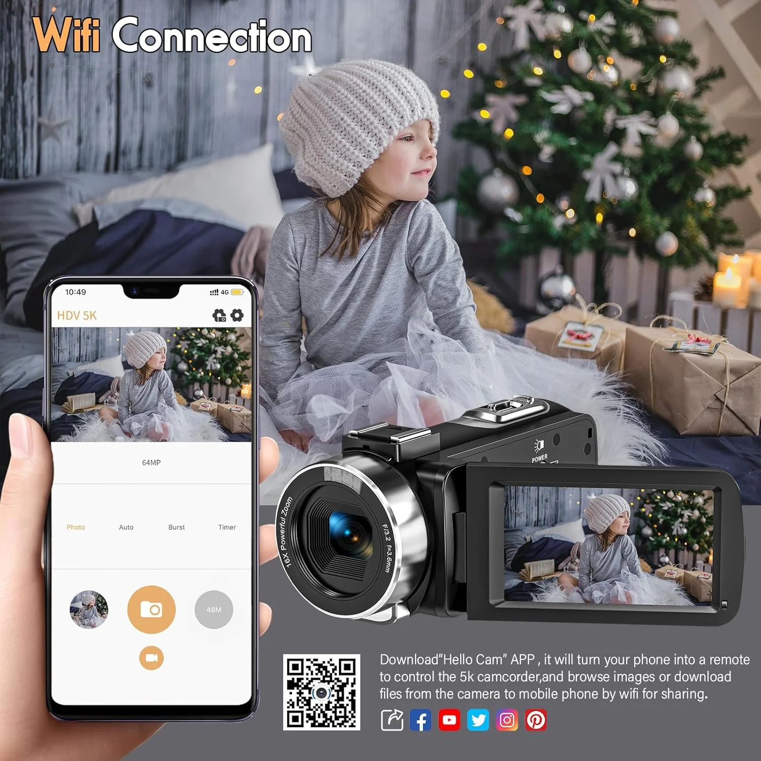 دوربین فیلمبرداری 5K 64MP دید در شب IR دوربین ولاگینگ زوم 18X دوربین دیجیتال WiFi برای یوتیوب صفحه لمسی 3.0 اینچی به همراه کارت SD 32 گیگابایتی، میکروفون و کنترل از راه دور 2.4G دوربین فیلمبرداری 5K 64MP دید در شب IR دوربین ولاگینگ زوم 18X دوربین دیجیتال WiFi برای یوتیوب صفحه لمسی 3.0 اینچی به همراه کارت SD 32 گیگابایتی، میکروفون و کنترل از راه دور 2.4G