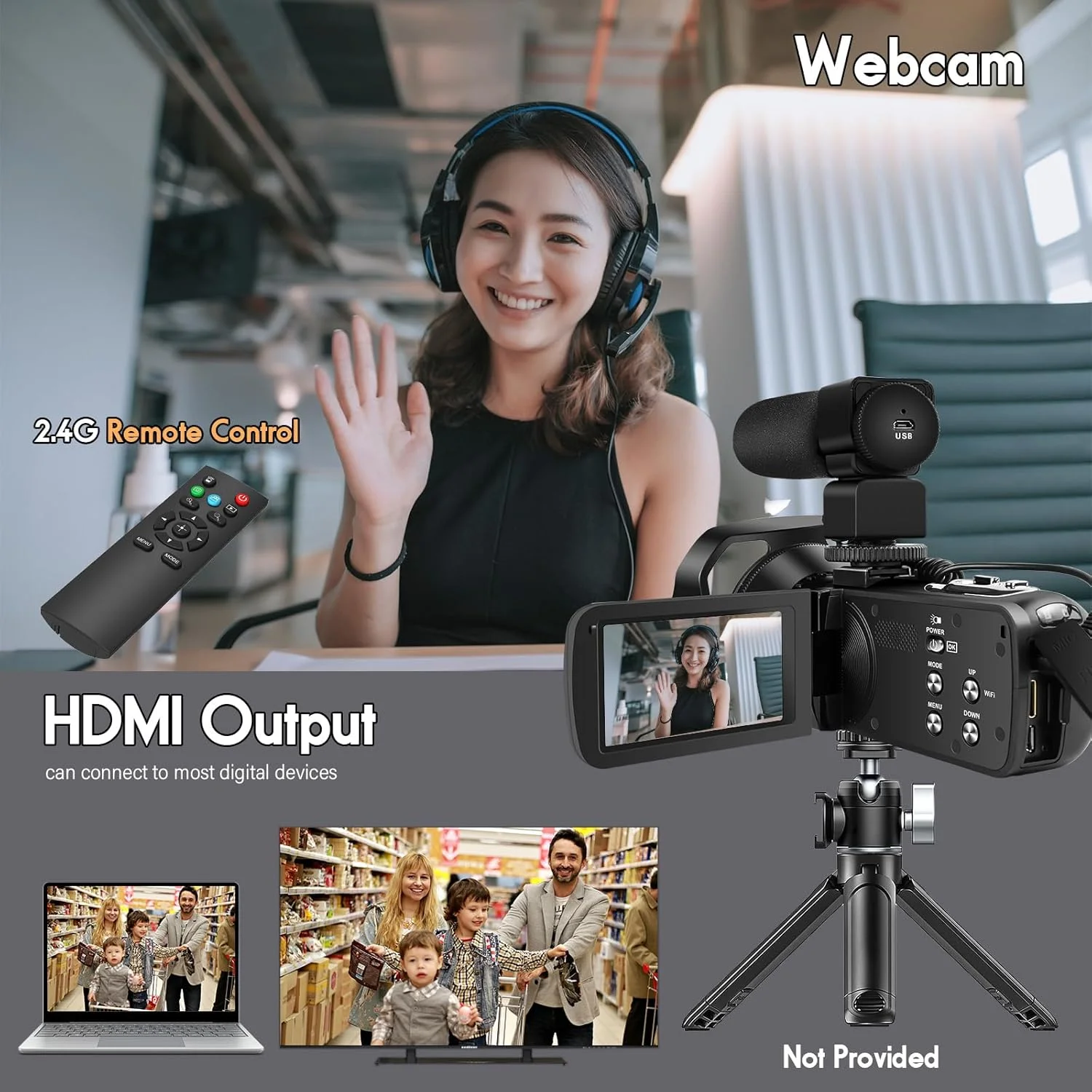 دوربین فیلمبرداری 5K 64MP دید در شب IR دوربین ولاگینگ زوم 18X دوربین دیجیتال WiFi برای یوتیوب صفحه لمسی 3.0 اینچی به همراه کارت SD 32 گیگابایتی، میکروفون و کنترل از راه دور 2.4G دوربین فیلمبرداری 5K 64MP دید در شب IR دوربین ولاگینگ زوم 18X دوربین دیجیتال WiFi برای یوتیوب صفحه لمسی 3.0 اینچی به همراه کارت SD 32 گیگابایتی، میکروفون و کنترل از راه دور 2.4G