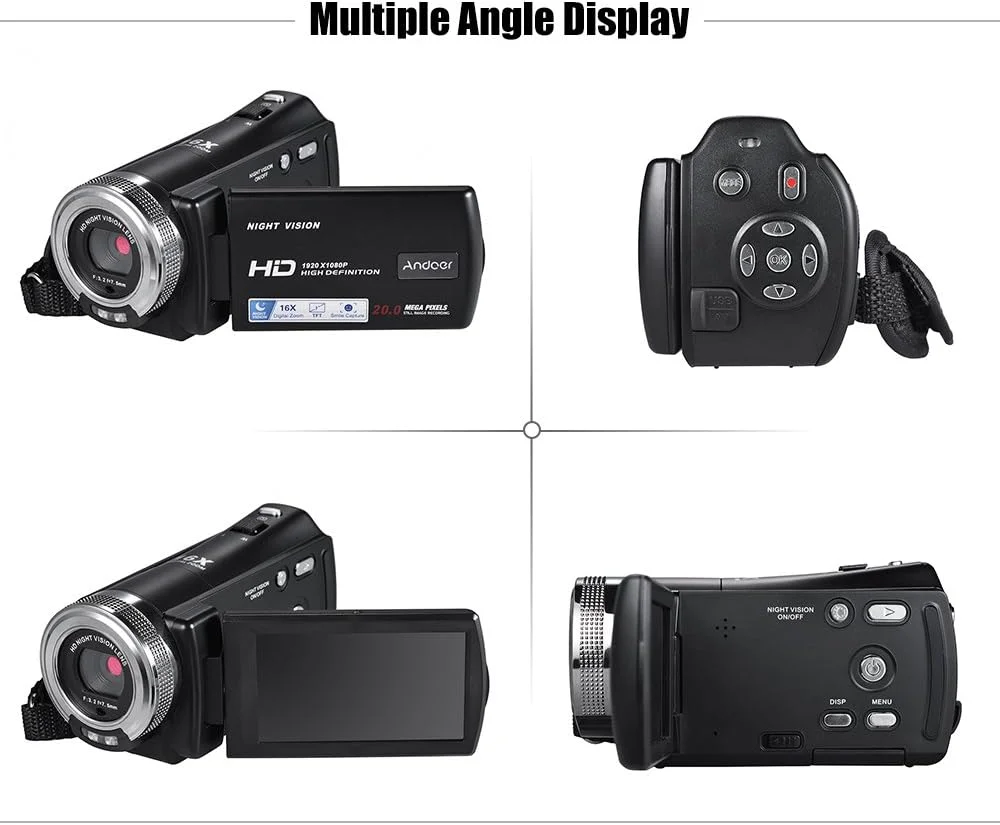 دوربین فیلمبرداری دیجیتال قابل حمل V12 1080P Full HD با زوم دیجیتال 16 برابر و صفحه نمایش LCD چرخان 3.0 اینچی، حداکثر 20 مگاپیکسل، پشتیبانی از تشخیص چهره و زیباسازی چهره