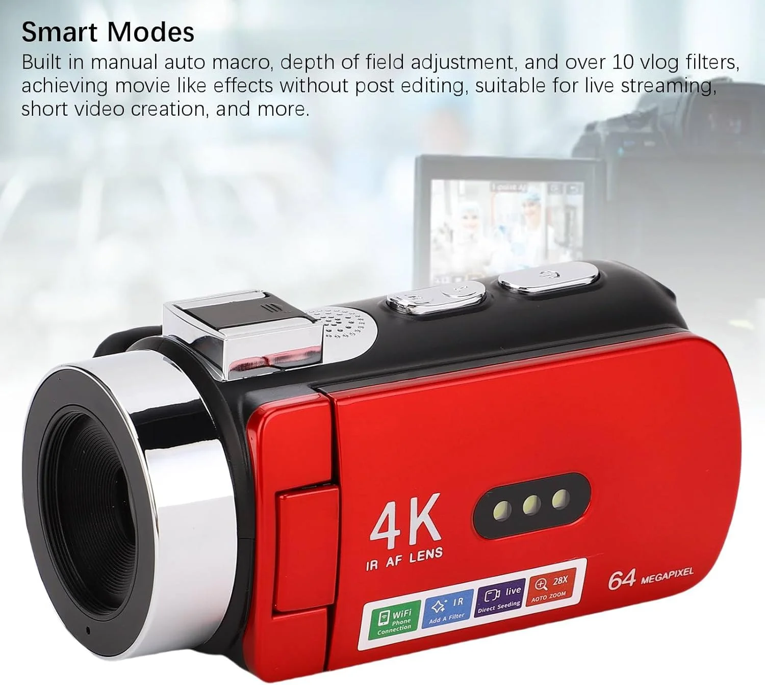 دوربین فیلمبرداری 4K، دوربین وب کم زوم دیجیتال 64 مگاپیکسلی با صفحه نمایش چرخان 180 درجه 3.0 اینچی برای عکاسی مسافرتی دوربین فیلمبرداری 4K، دوربین وب کم زوم دیجیتال 64 مگاپیکسلی با صفحه نمایش چرخان 180 درجه 3.0 اینچی برای عکاسی مسافرتی