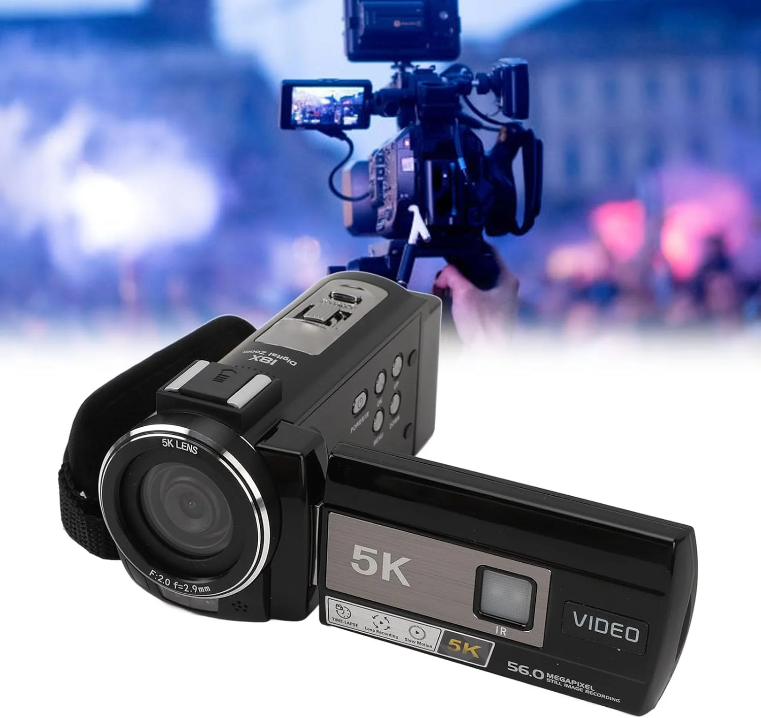 دوربین فیلمبرداری Luqeeg، دوربین فیلمبرداری 5K HD 56MP با صفحه لمسی 3 اینچی، زوم 18X، دید در شب، دوربین ولاگ دیجیتال با میکروفون، هود لنز، کنترل از راه دور، براکت دستی دوربین فیلمبرداری Luqeeg، دوربین فیلمبرداری 5K HD 56MP با صفحه لمسی 3 اینچی، زوم 18X، دید در شب، دوربین ولاگ دیجیتال با میکروفون، هود لنز، کنترل از راه دور، براکت دستی