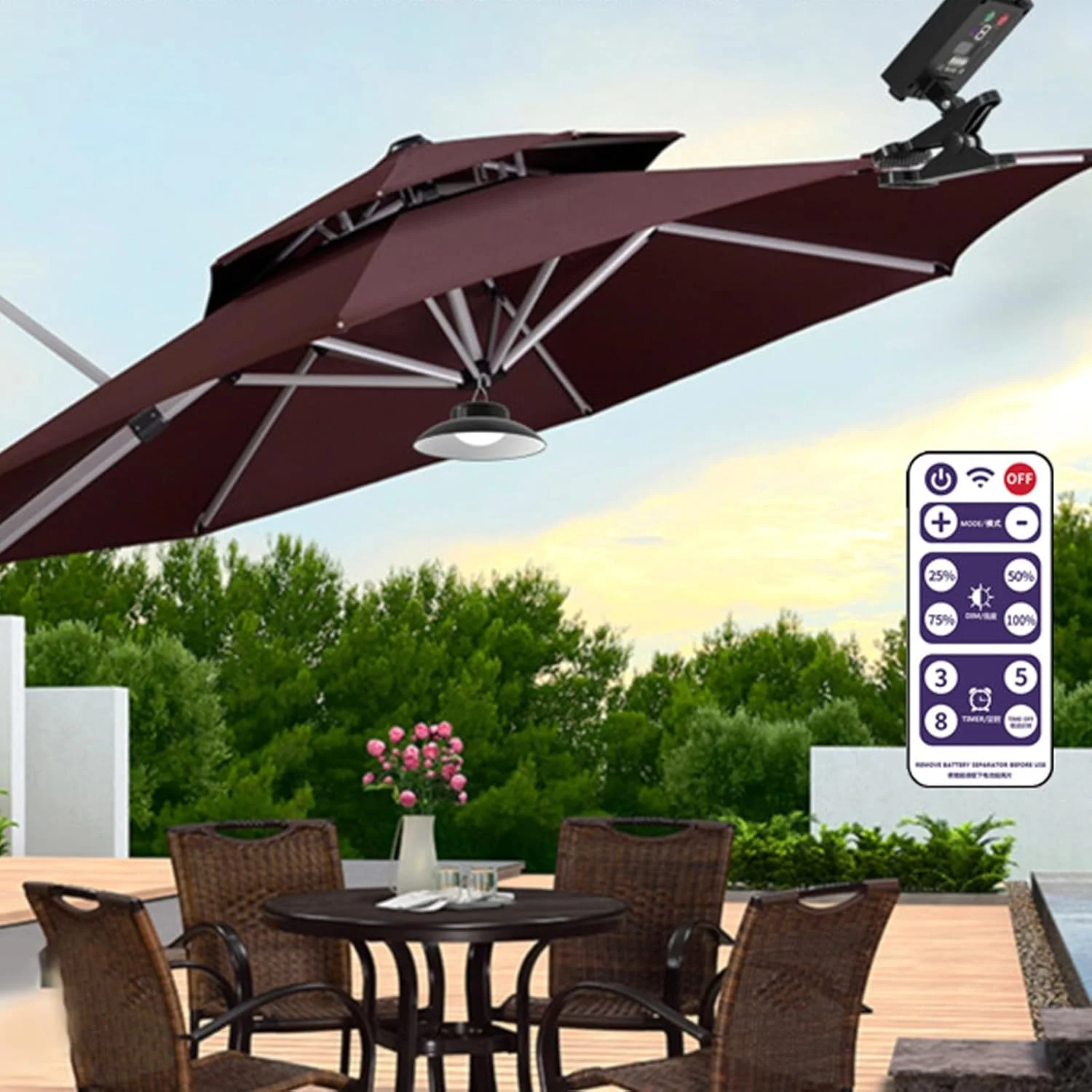 چراغ چتری با کنترل از راه دور، چراغ چتری خورشیدی برای پاسیو، چراغ چتری کنسولی با کنترلر زمان‌بندی برای حیاط بیرونی، مهمانی، ضدآب با پنل خورشیدی بزرگتر ارتقا یافته