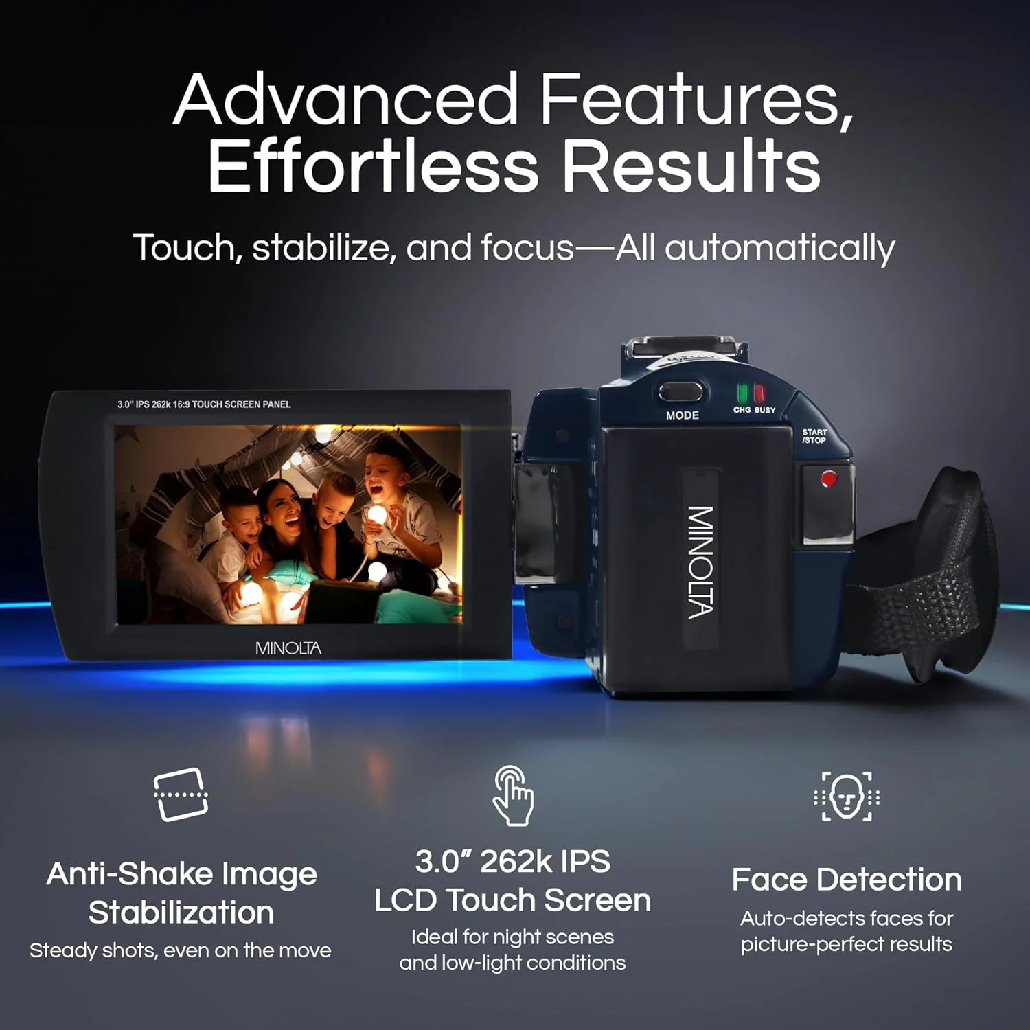 دوربین فیلمبرداری مینولتا – ویدئو 4K Ultra HD با سرعت 24 فریم بر ثانیه، عکس های 30 مگاپیکسلی، دید در شب با LED های IR، زوم 16X، تایم لپس، ضد لرزش، صفحه لمسی 3 اینچی، HDMI/USB، تثبیت کننده تصویر، اسلات SD (مشکی)