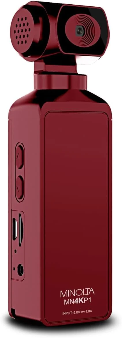 دوربین فیلمبرداری جیبی 4K Ultra HD مینولتا - دوربین اکشن با قابلیت WiFi با عکس های 16 مگاپیکسلی، لنز زاویه باز 170 درجه، سر چرخان 270 درجه، حرکت آهسته، صفحه نمایش 1.3 اینچی - کارت 16 گیگابایتی و قاب ضد آب (قرمز)