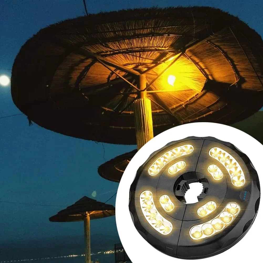 چراغ چتر پاسیو، 28 ال ای دی بدون سیم، چراغ های چتری قابل شارژ USB، چراغ میله چتر برای چترهای پاسیو، چادرهای کمپینگ (زرد گرم)