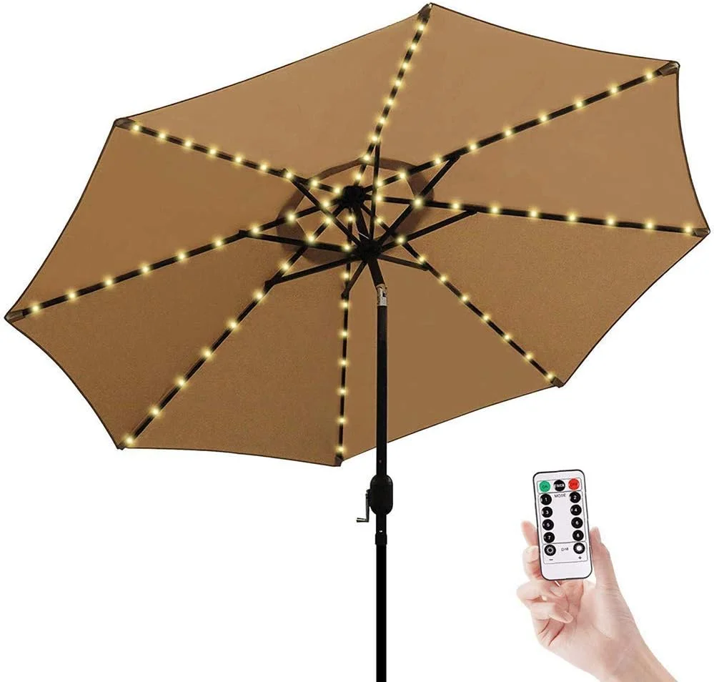 چراغ های چتری پاسیو ZIYUMI، چراغ های ریسه ای چتر بدون سیم با کنترل از راه دور، 8 حالت 104 LED، چراغ میله چتر، ضد آب با باتری برای روشنایی فضای باز چتر (سفید گرم)