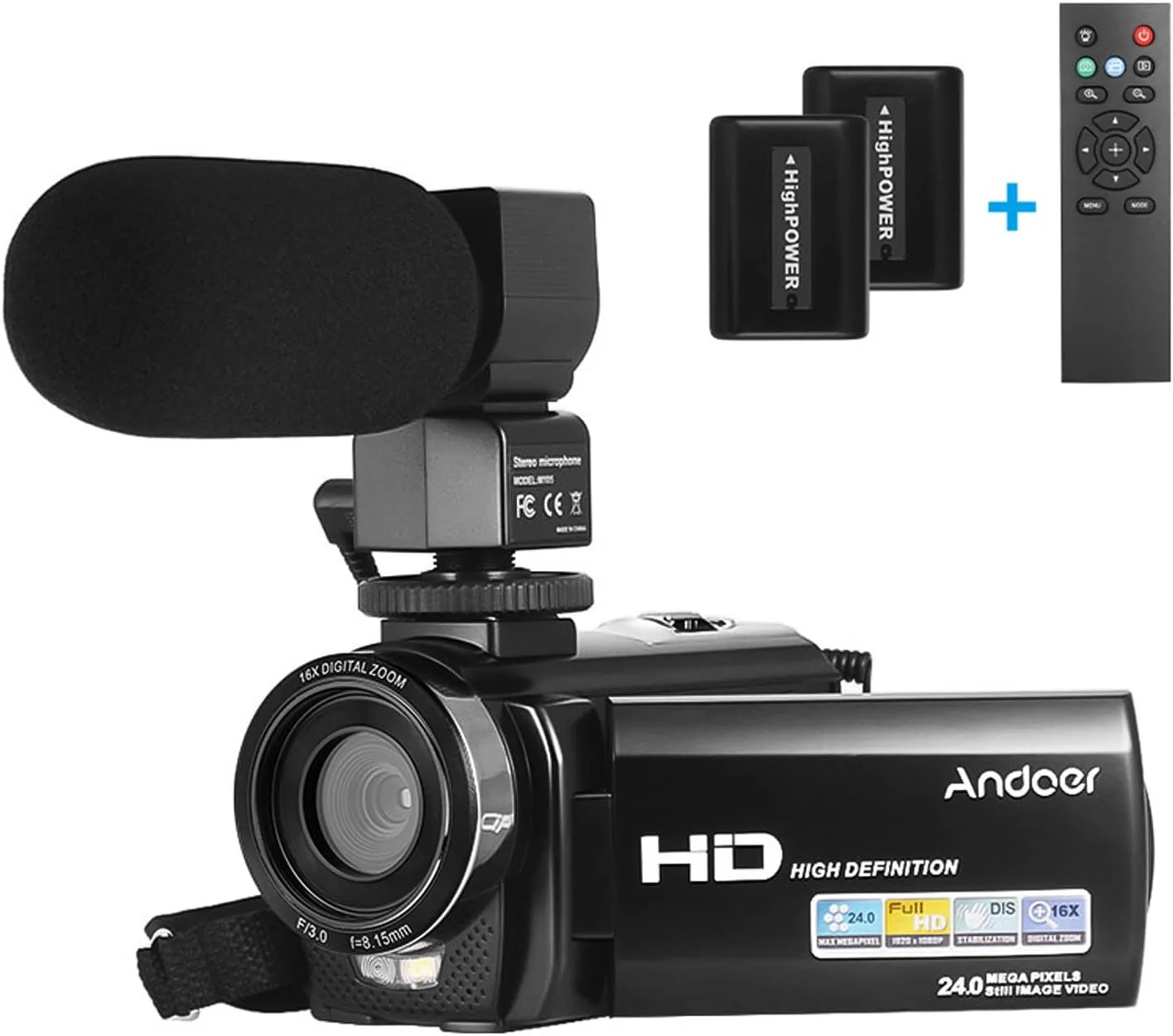 دوربین فیلمبرداری دیجیتال فول اچ دی 1080P مدل Morelian HDV-201LM با زوم دیجیتال 16X، صفحه نمایش 3.0 اینچی LCD، به همراه 2 عدد باتری قابل شارژ و میکروفون خارجی