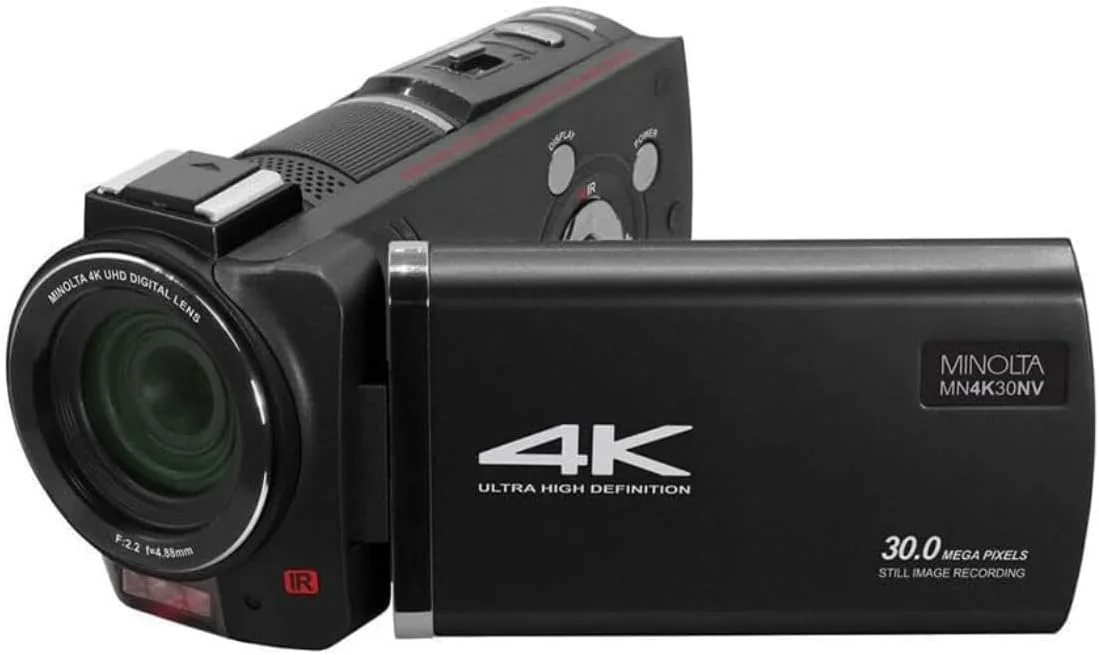 دوربین فیلمبرداری مینولتا – 4K Ultra HD، عکس های 30 مگاپیکسلی، دید در شب با LED های IR، زوم 16X، تایم لپس، ضد لرزش، صفحه لمسی، فرمت MP4، حسگر CMOS، خروجی HDMI USB، اسلات SD (مشکی)