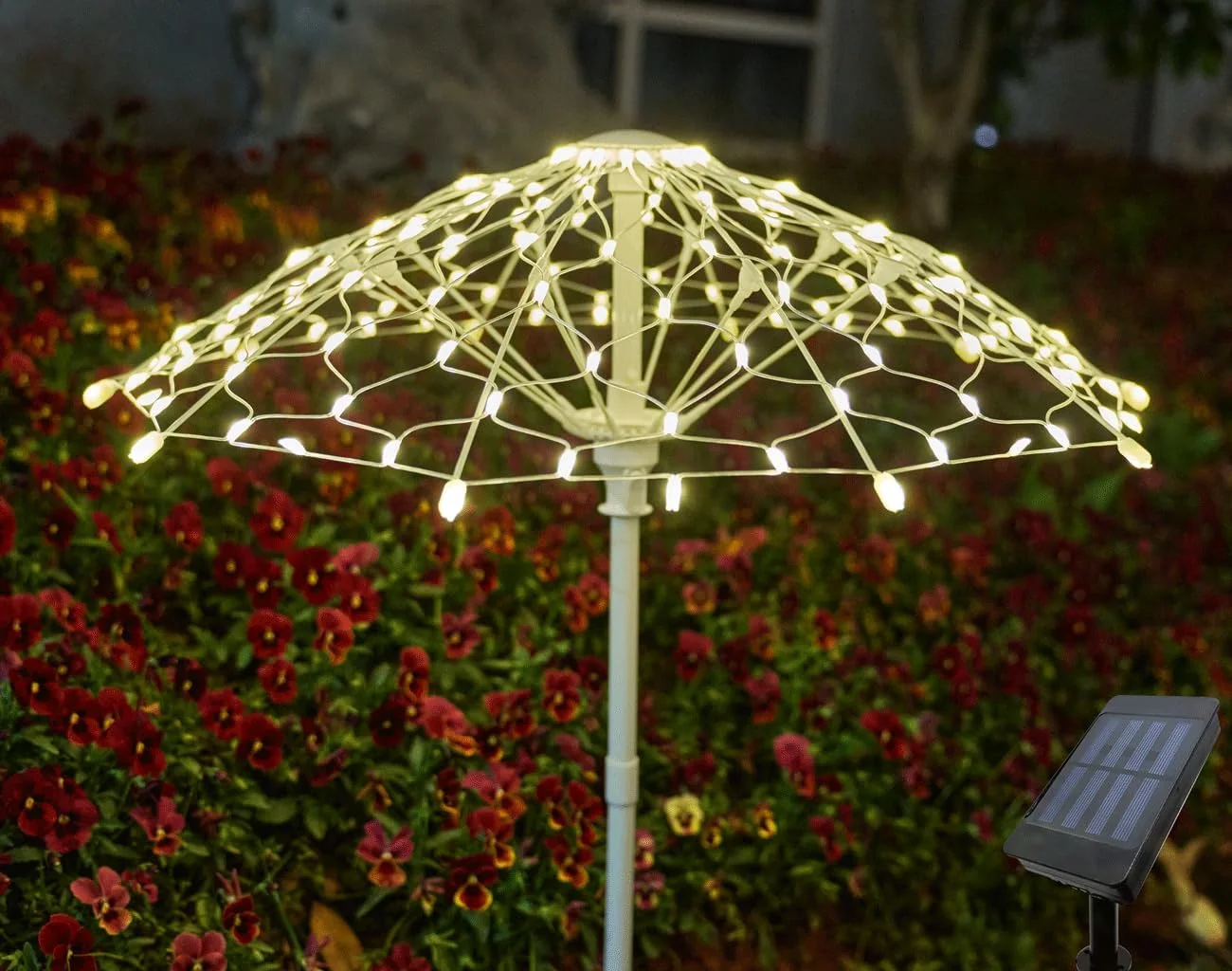 چراغ های خورشیدی باغی مناسب فضای باز، چراغ تزئینی چتری ضد آب IP65، دکور باغی چراغ محوطه سازی، تزئینات رنگارنگ بیرونی برای چمن، حیاط خلوت، پاسیو (نور گرم)