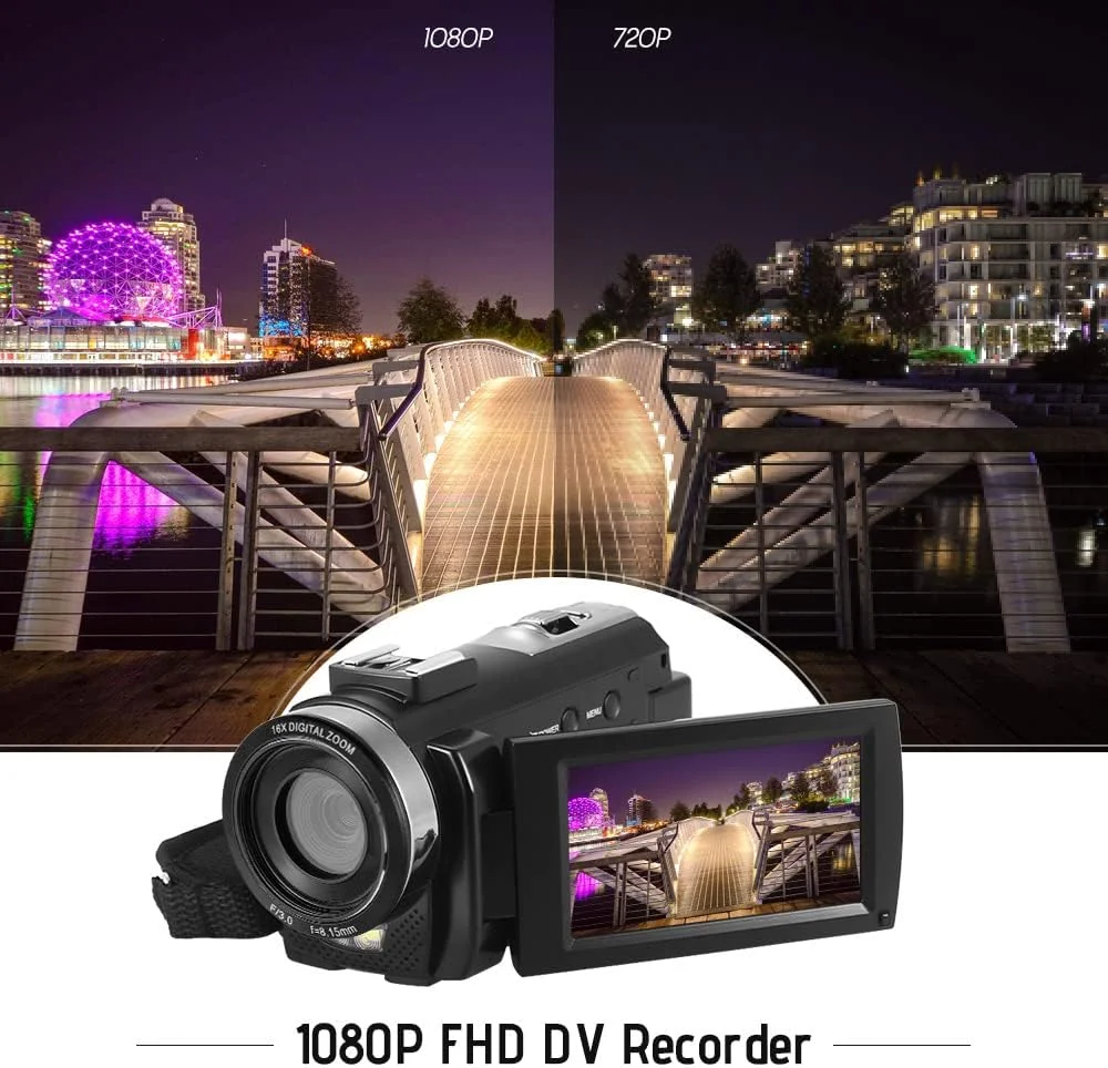 دوربین فیلمبرداری دیجیتال فول اچ دی 1080P مدل Morelian HDV-201LM با زوم دیجیتال 16X، صفحه نمایش 3.0 اینچی LCD، به همراه 2 عدد باتری قابل شارژ و میکروفون خارجی