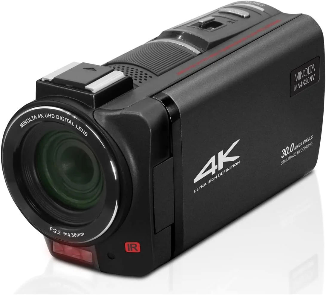 دوربین فیلمبرداری مینولتا – 4K Ultra HD، عکس های 30 مگاپیکسلی، دید در شب با LED های IR، زوم 16X، تایم لپس، ضد لرزش، صفحه لمسی، فرمت MP4، حسگر CMOS، خروجی HDMI USB، اسلات SD (مشکی)