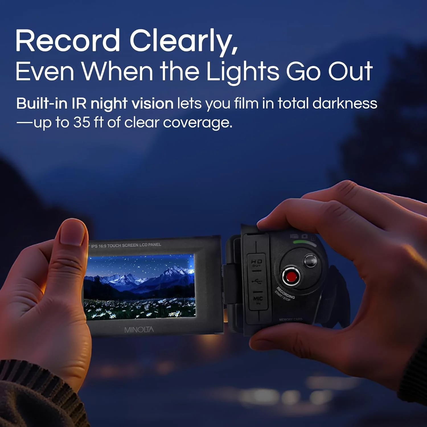 دوربین فیلمبرداری مینولتا – 4K Ultra HD، عکس های 30 مگاپیکسلی، دید در شب با LED های IR، زوم 16X، تایم لپس، ضد لرزش، صفحه لمسی، فرمت MP4، حسگر CMOS، خروجی HDMI USB، اسلات SD (مشکی)