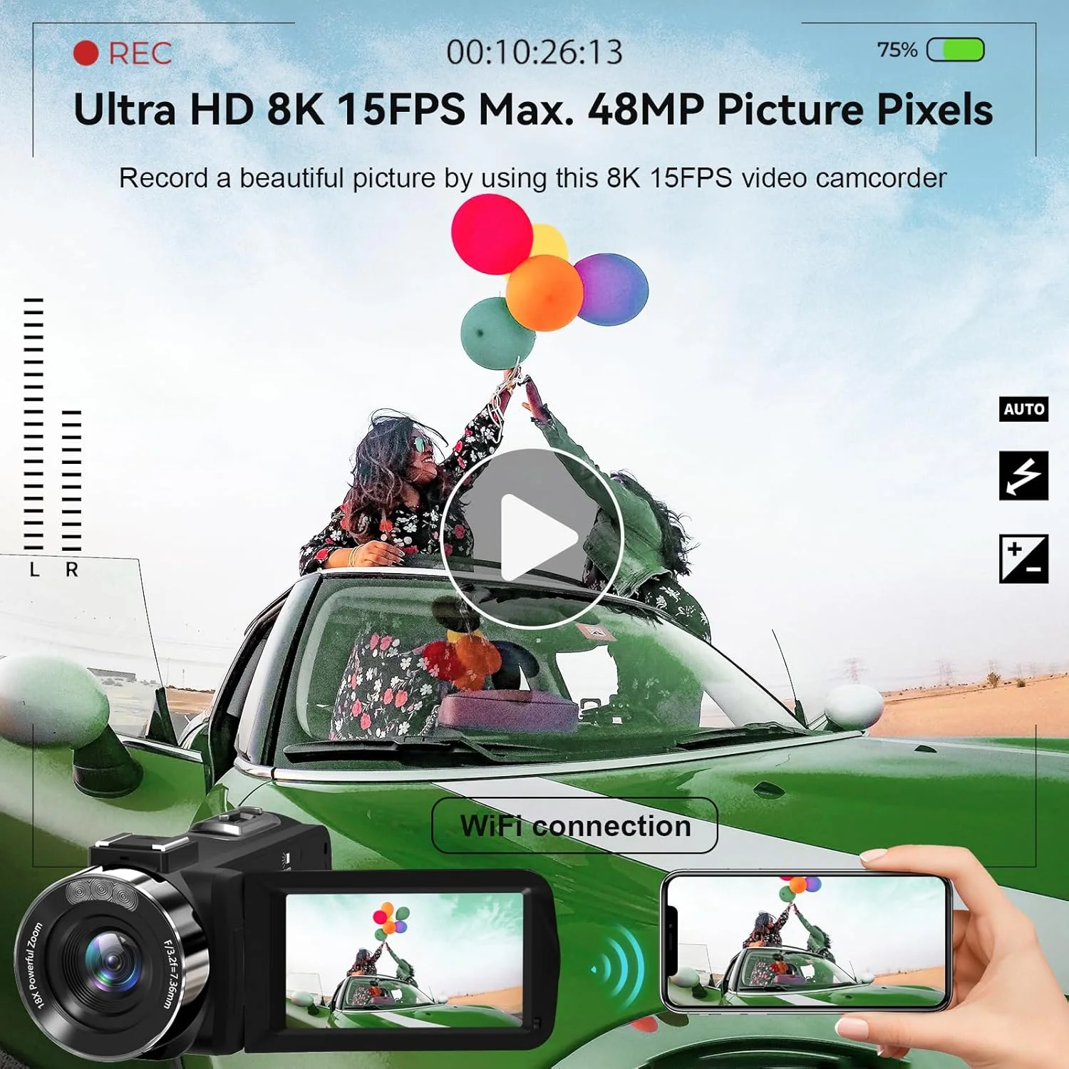 دوربین فیلمبرداری 8K 48MP 15FPS UHD WiFi مناسب برای ولاگ در یوتیوب با دید در شب IR، صفحه نمایش لمسی 3 اینچی با زوم دیجیتال 18X، به همراه نور پرکننده و میکروفون دوربین فیلمبرداری 8K 48MP 15FPS UHD WiFi مناسب برای ولاگ در یوتیوب با دید در شب IR، صفحه نمایش لمسی 3 اینچی با زوم دیجیتال 18X، به همراه نور پرکننده و میکروفون