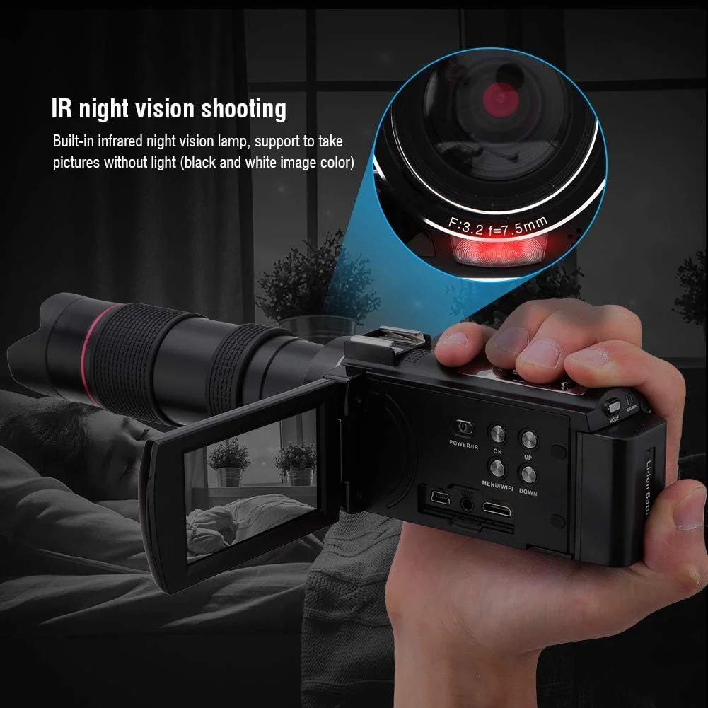 دوربین فیلمبرداری کوچک MXGZ، دوربین ولاگینگ 4K HD Wifi 60 فریم بر ثانیه با زوم 16X مناسب هدیه تولد و تعطیلات (استاندارد + شیشه های تله فوتو)