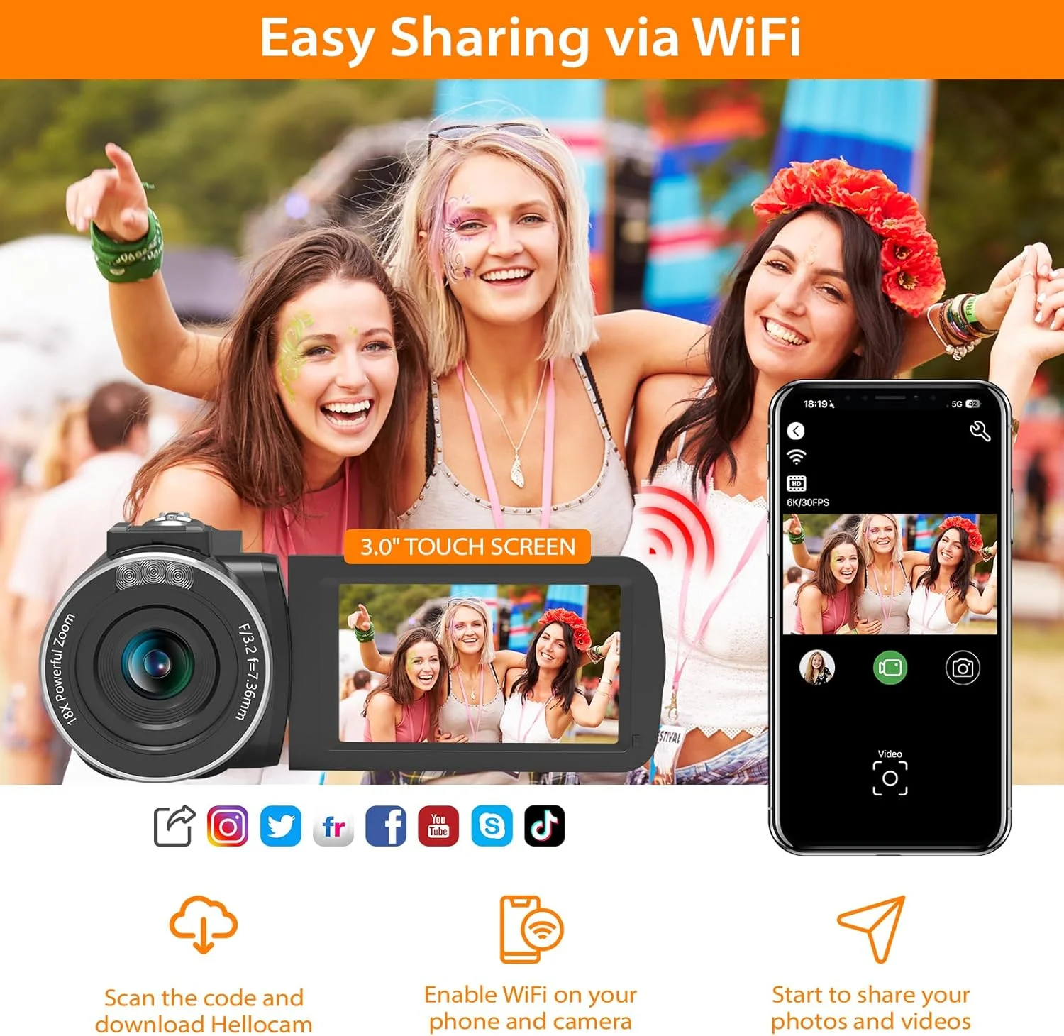 دوربین فیلمبرداری 6K مناسب برای تولید محتوای ویدیویی در یوتیوب، زوم دیجیتال 18X، صفحه نمایش لمسی 3.0 اینچی، دوربین وای فای با میکروفون، کنترل از راه دور 2.4G، 2 باتری و کارت حافظه SD 32 گیگابایتی دوربین فیلمبرداری 6K مناسب برای تولید محتوای ویدیویی در یوتیوب، زوم دیجیتال 18X، صفحه نمایش لمسی 3.0 اینچی، دوربین وای فای با میکروفون، کنترل از راه دور 2.4G، 2 باتری و کارت حافظه SD 32 گیگابایتی