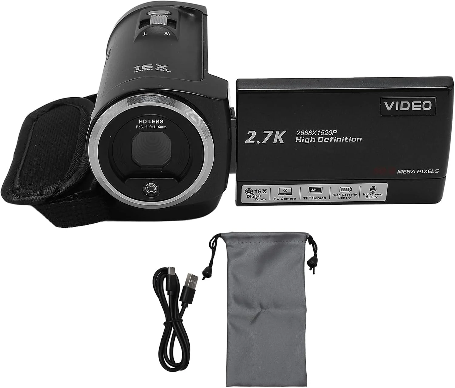 دوربین فیلمبرداری 50 مگاپیکسل 2.7K HD با زوم دیجیتال 16 برابر و صفحه نمایش چرخان 2.8 اینچی به همراه پورت USB و رزوه 1/4 اینچی مناسب برای مسافرت (128 گیگابایت)