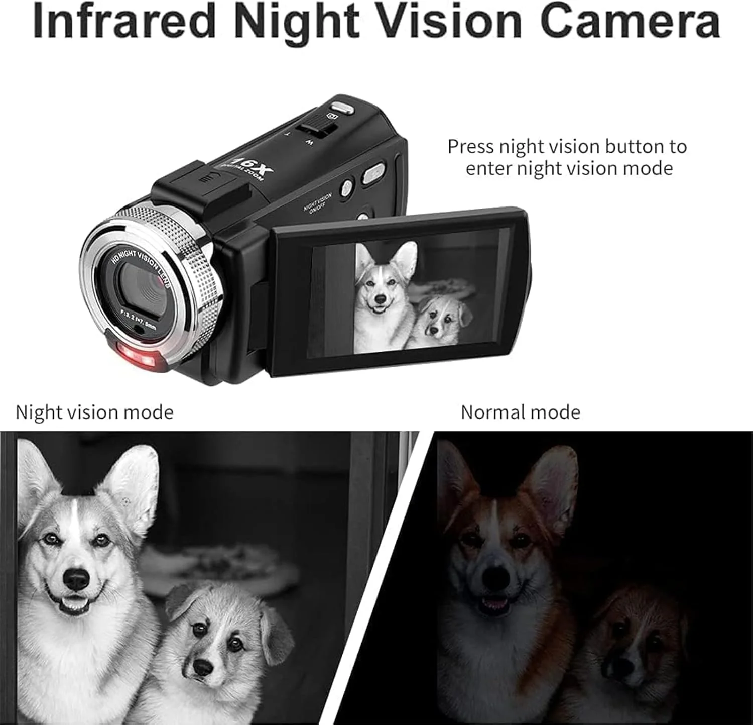 دوربین فیلمبرداری ORDRO V12 Full HD 1080P 30FPS با دید در شب مادون قرمز، صفحه نمایش LCD 3.0 اینچی، زوم 16X، کارت حافظه 16 گیگابایتی، کنترل از راه دور و 2 باتری