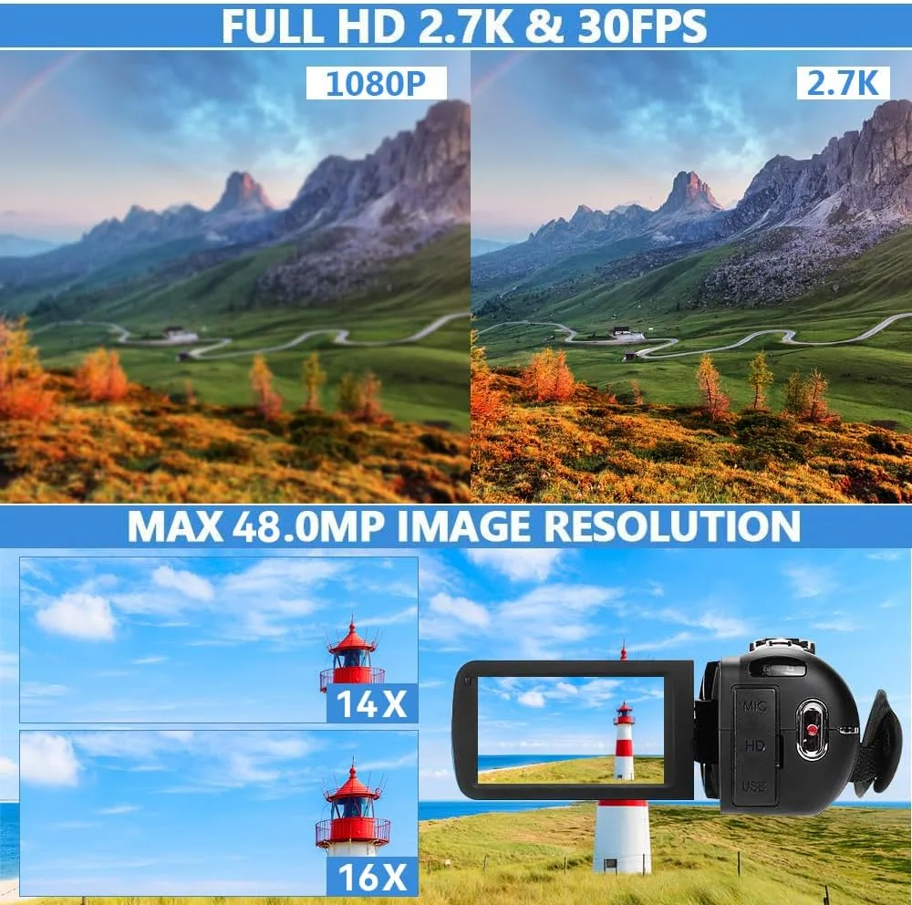 دوربین فیلمبرداری Full HD 1080P 48MP برای یوتیوب با صفحه نمایش 3.0 اینچی IPS، دوربین ولاگینگ دیجیتال 16X با کنترل از راه دور، کارت SD 32 گیگابایتی و باتری دوربین فیلمبرداری Full HD 1080P 48MP برای یوتیوب با صفحه نمایش 3.0 اینچی IPS، دوربین ولاگینگ دیجیتال 16X با کنترل از راه دور، کارت SD 32 گیگابایتی و باتری