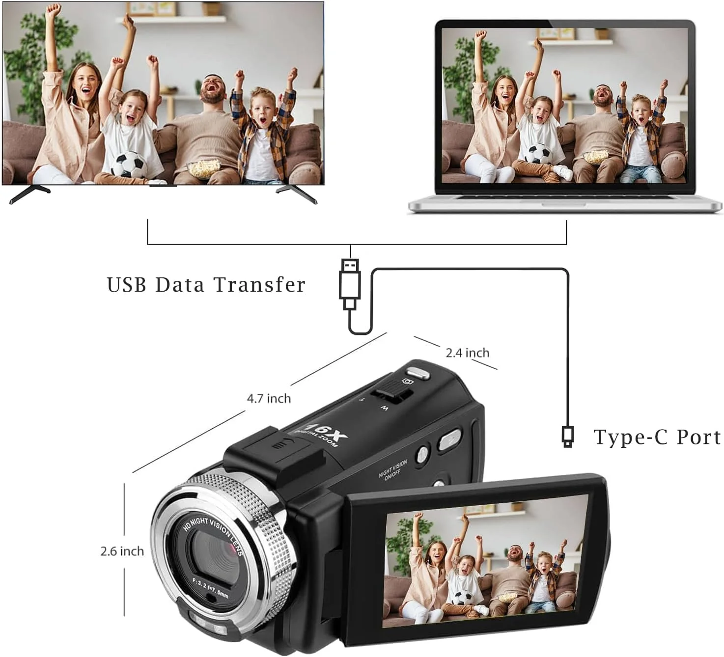 دوربین فیلمبرداری ORDRO V12 Full HD 1080P 30FPS با دید در شب مادون قرمز، صفحه نمایش LCD 3.0 اینچی، زوم 16X، کارت حافظه 16 گیگابایتی، کنترل از راه دور و 2 باتری