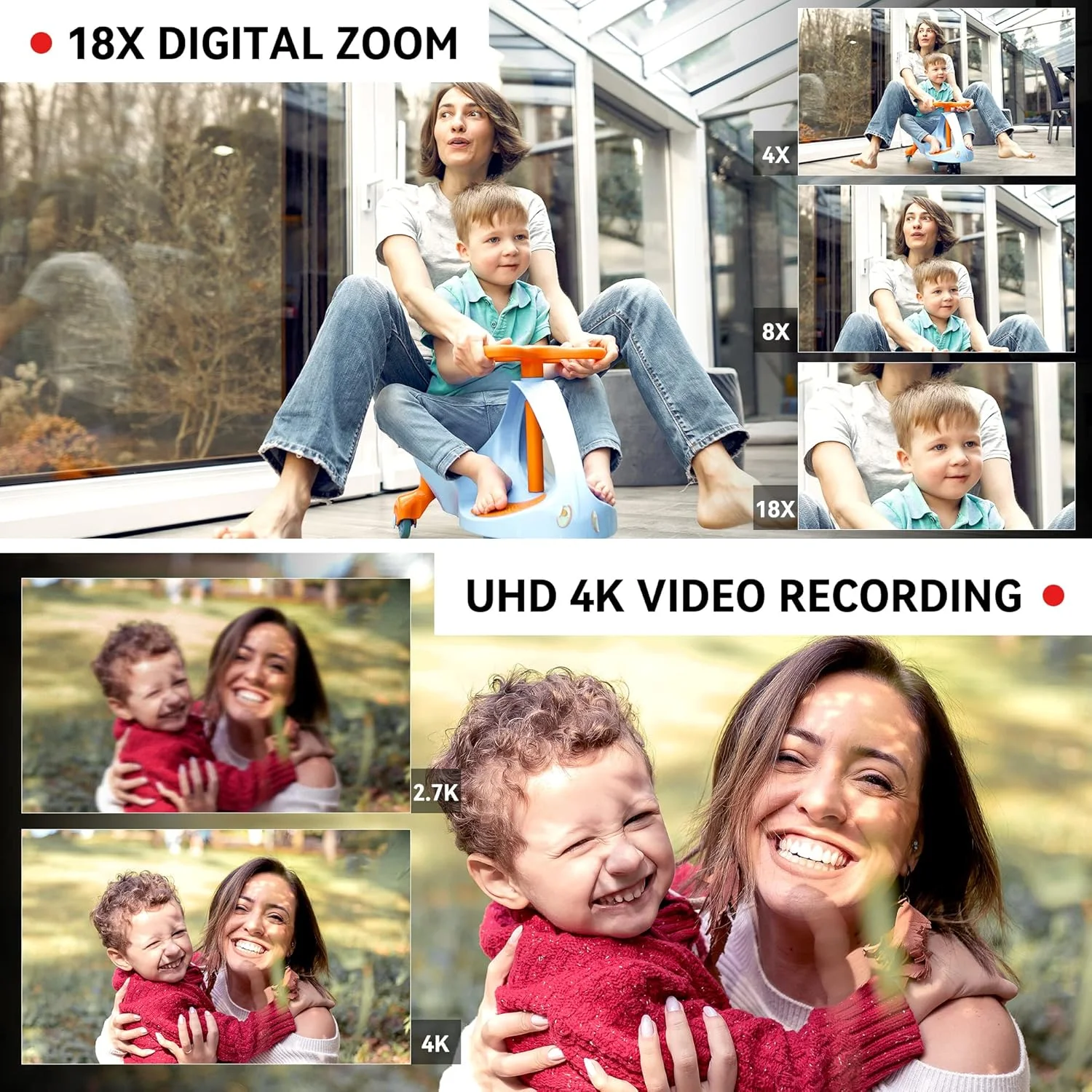 دوربین فیلمبرداری 4K UHD مدل OIEXI با زوم دیجیتال 18X، دوربین دیجیتال 64 مگاپیکسلی، صفحه لمسی چرخان 4 اینچی، کارت SD 64 گیگابایتی، میکروفون، کنترل از راه دور، باتری بادوام