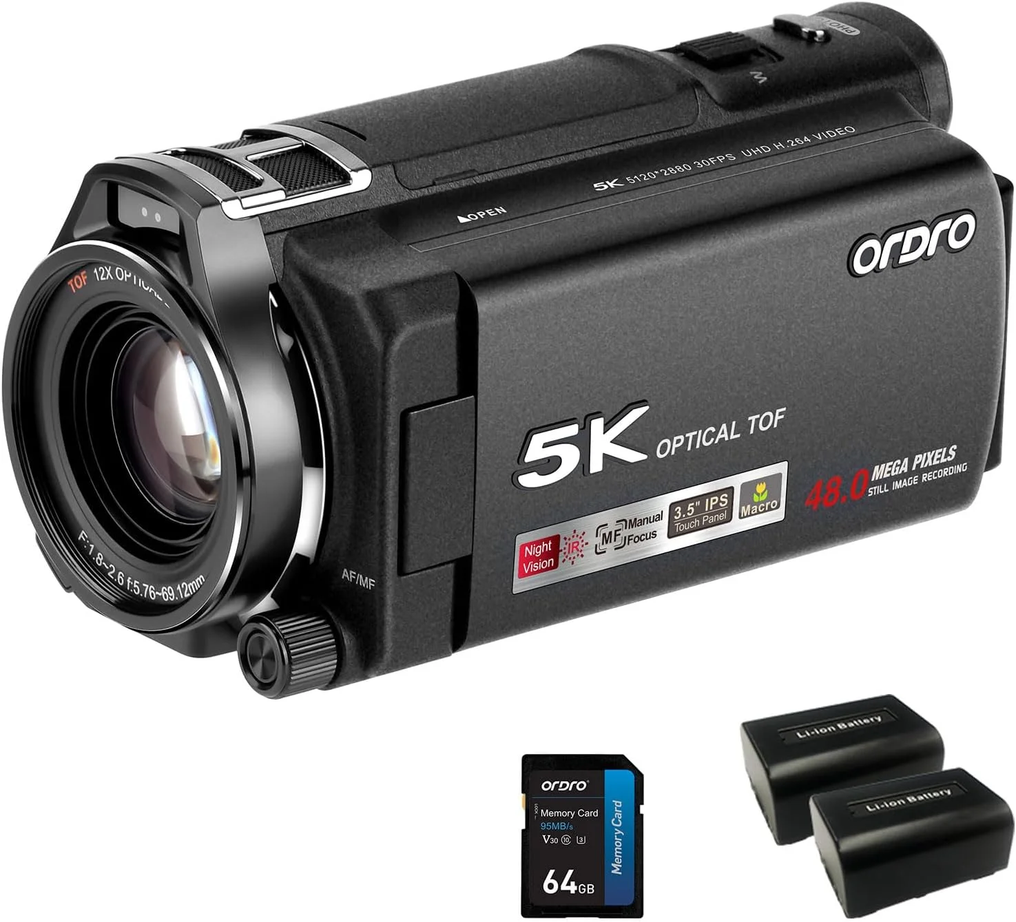 دوربین فیلمبرداری 5K مدل ORDRO HDR-XV80 با صفحه نمایش چرخان 3.5 اینچی، دوربین فیلمبرداری 4K Ultra HD با کیفیت 48 مگاپیکسل، پخش زنده، زوم اپتیکال 12 برابر، دوربین فیلمبرداری دیجیتال با کنترل از راه دور و 2 باتری دوربین فیلمبرداری 5K مدل ORDRO HDR-XV80 با صفحه نمایش چرخان 3.5 اینچی، دوربین فیلمبرداری 4K Ultra HD با کیفیت 48 مگاپیکسل، پخش زنده، زوم اپتیکال 12 برابر، دوربین فیلمبرداری دیجیتال با کنترل از راه دور و 2 باتری