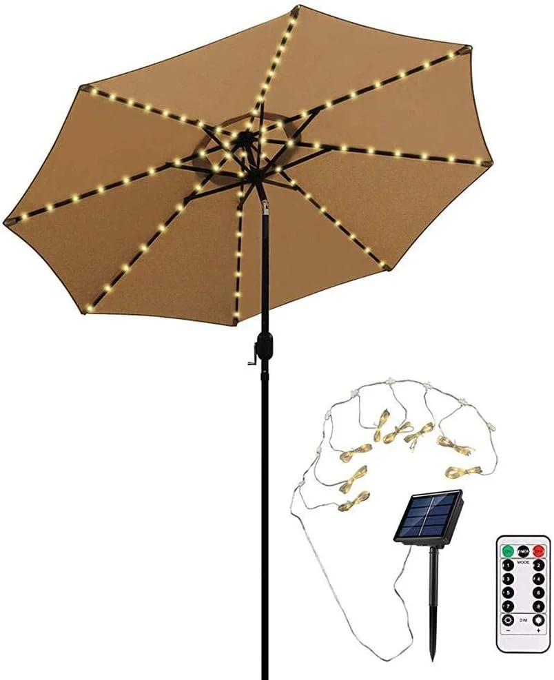 چراغ های چتری پاسیو، چراغ های رشته ای چتر، 104 LED با 8 حالت نورپردازی تزئینی برای فضای باز و داخلی