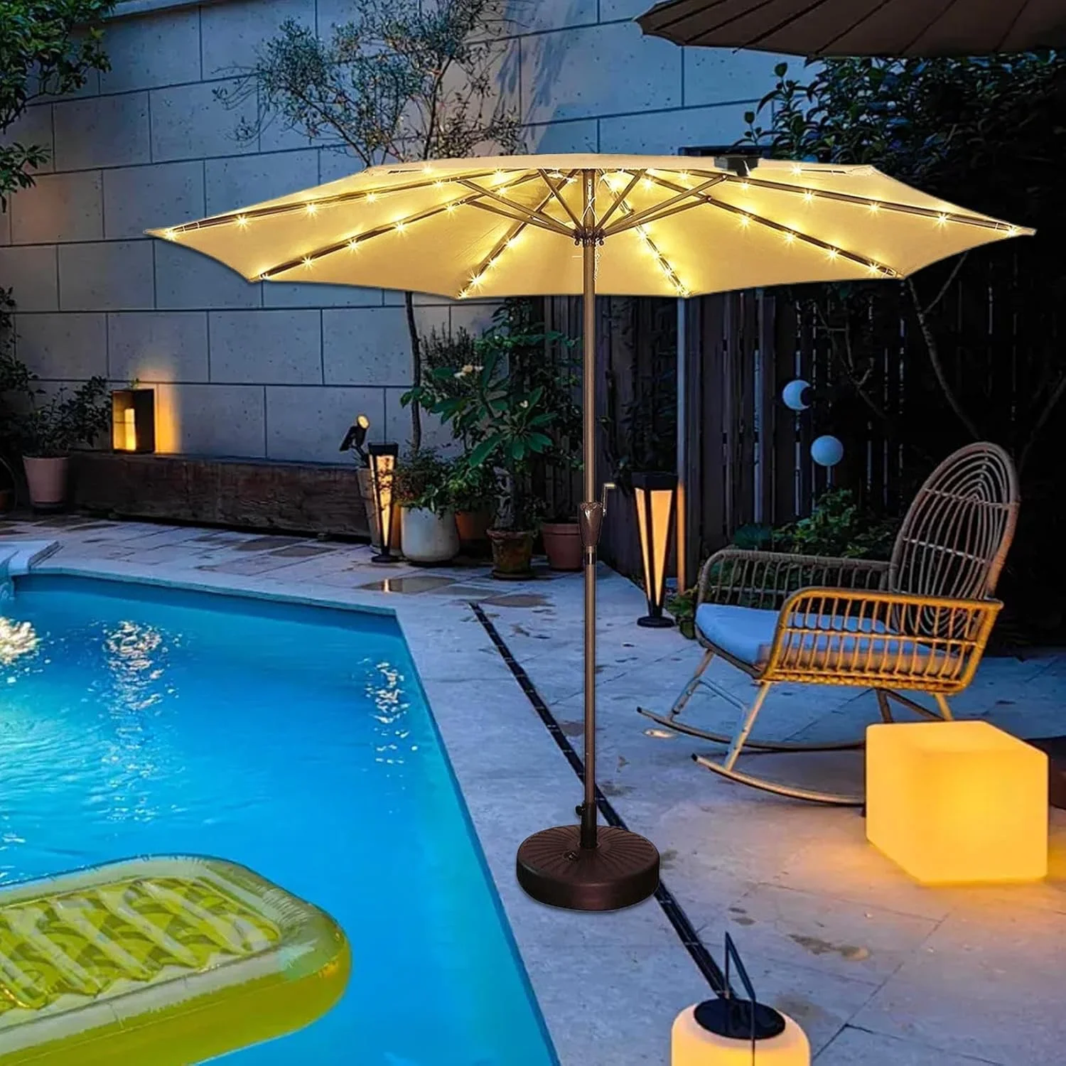 چراغ های چتری | چراغ های خورشیدی برای چتر فضای باز پاسیو - دکور ضد آب بیرونی با 8 حالت برای ایوان، آلاچیق، عرشه، حیاط خلوت، مهمانی، بالکن، سایبان، چادر، باغ، ساحل، کمپینگ