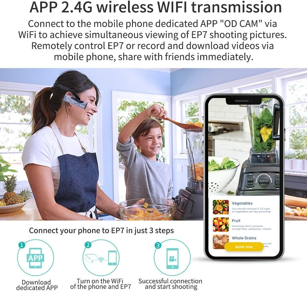 دوربین فیلمبرداری FPV Vlog کم‌کدر ORDRO EP7 4K با قابلیت WiFi و بدون نیاز به دست، دوربین فیلمبرداری سر با گیمبال 2 محوره داخلی، کنترل از راه دور و کارت MicroSD 64 گیگابایتی