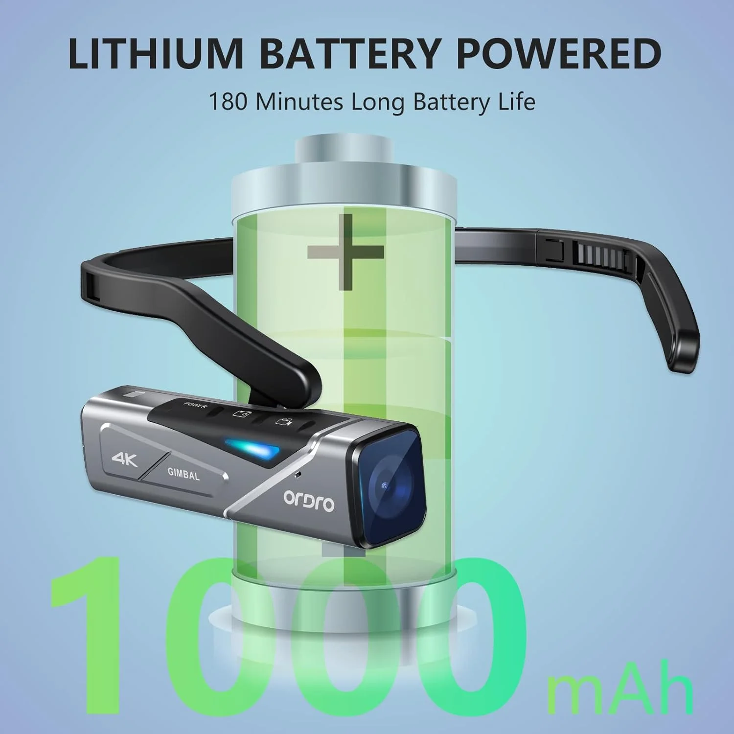 دوربین فیلمبرداری 4K مدل ORDRO EP7، دوربین ولاگ سر-نصب شونده، دوربین ولاگینگ پوشیدنی 4K 60FPS با کارت میکرو 64 گیگابایتی، باتری قابل شارژ 1000mAh داخلی