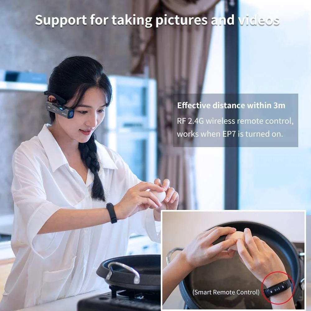 دوربین فیلمبرداری FPV Vlog کم‌کدر ORDRO EP7 4K با قابلیت WiFi و بدون نیاز به دست، دوربین فیلمبرداری سر با گیمبال 2 محوره داخلی، کنترل از راه دور و کارت MicroSD 64 گیگابایتی