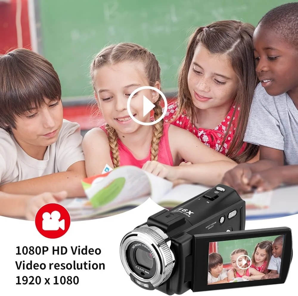 دوربین فیلمبرداری ORDRO HDV-V12 HD 1080P با قابلیت دید در شب مادون قرمز، به همراه کارت حافظه 16 گیگابایتی و 2 عدد باتری